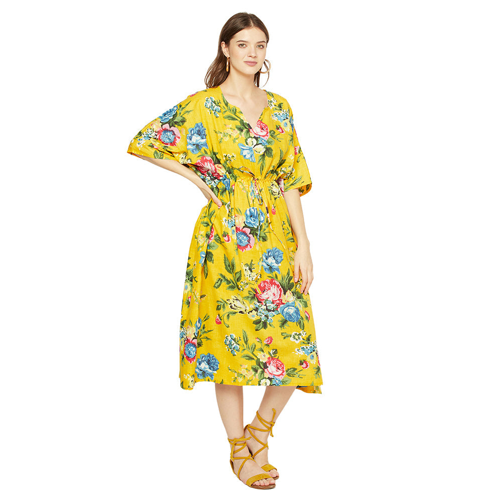 Mustard Blooms Cotton Kaftan - 100% Cotton