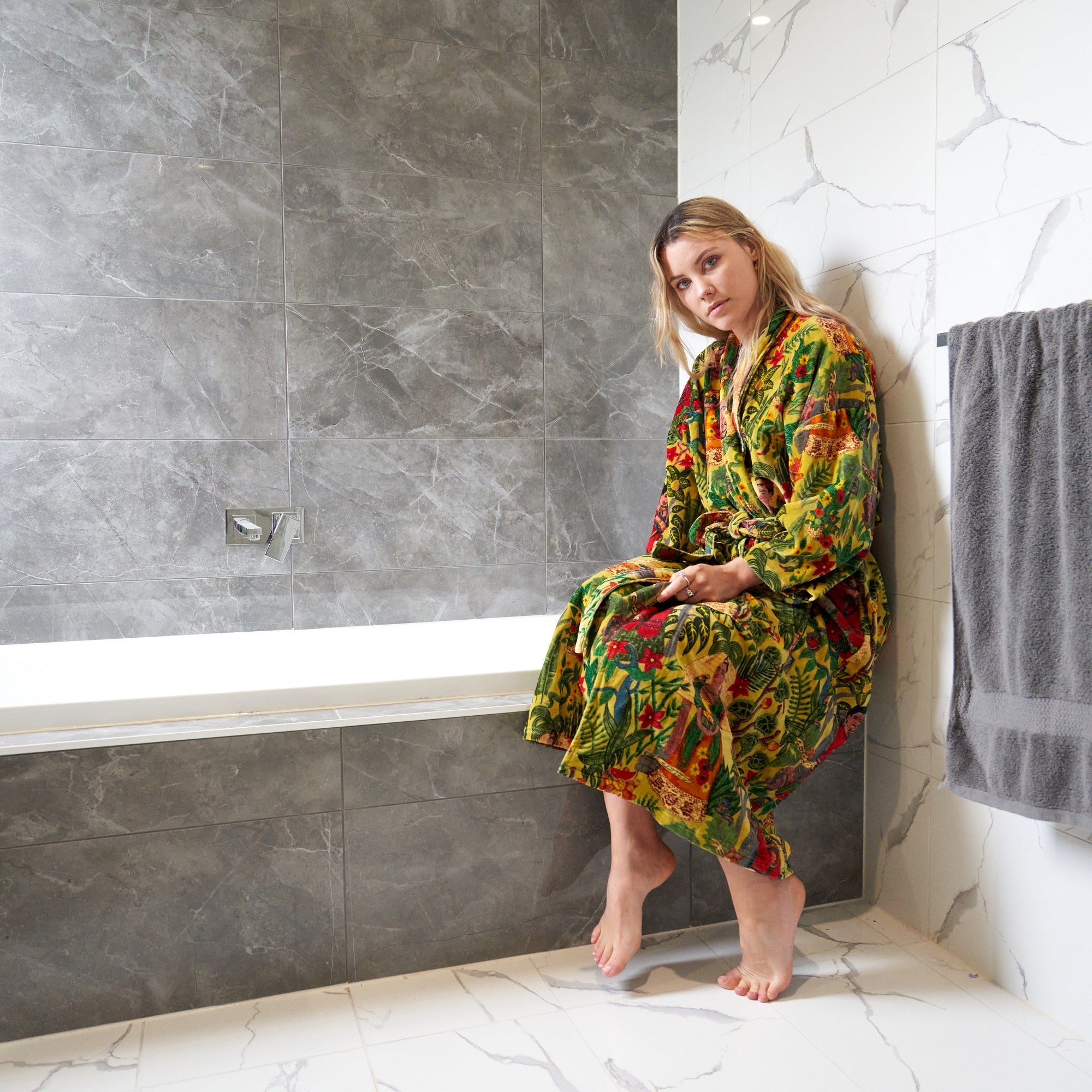 Frida's Foliage Velvet Cotton Kimono Robe