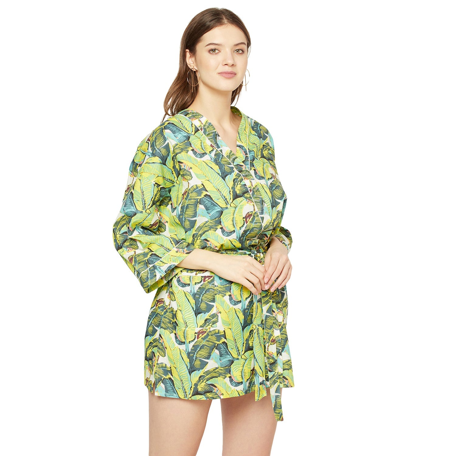 Verdant Vibes Cotton Kimono Robe - 100% Cotton