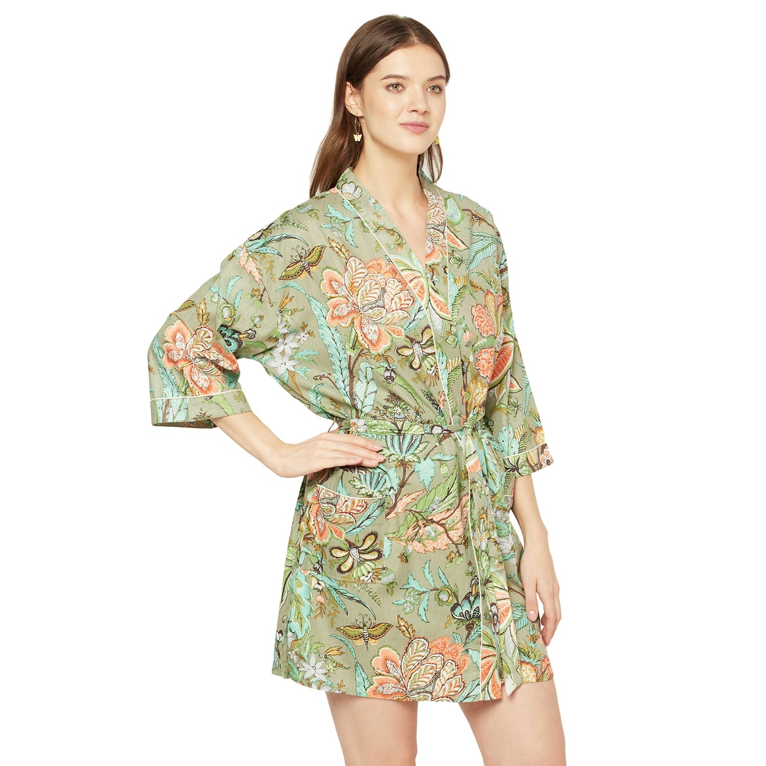 Gardenia Whimsy Cotton Kimono Robe - 100% Cotton