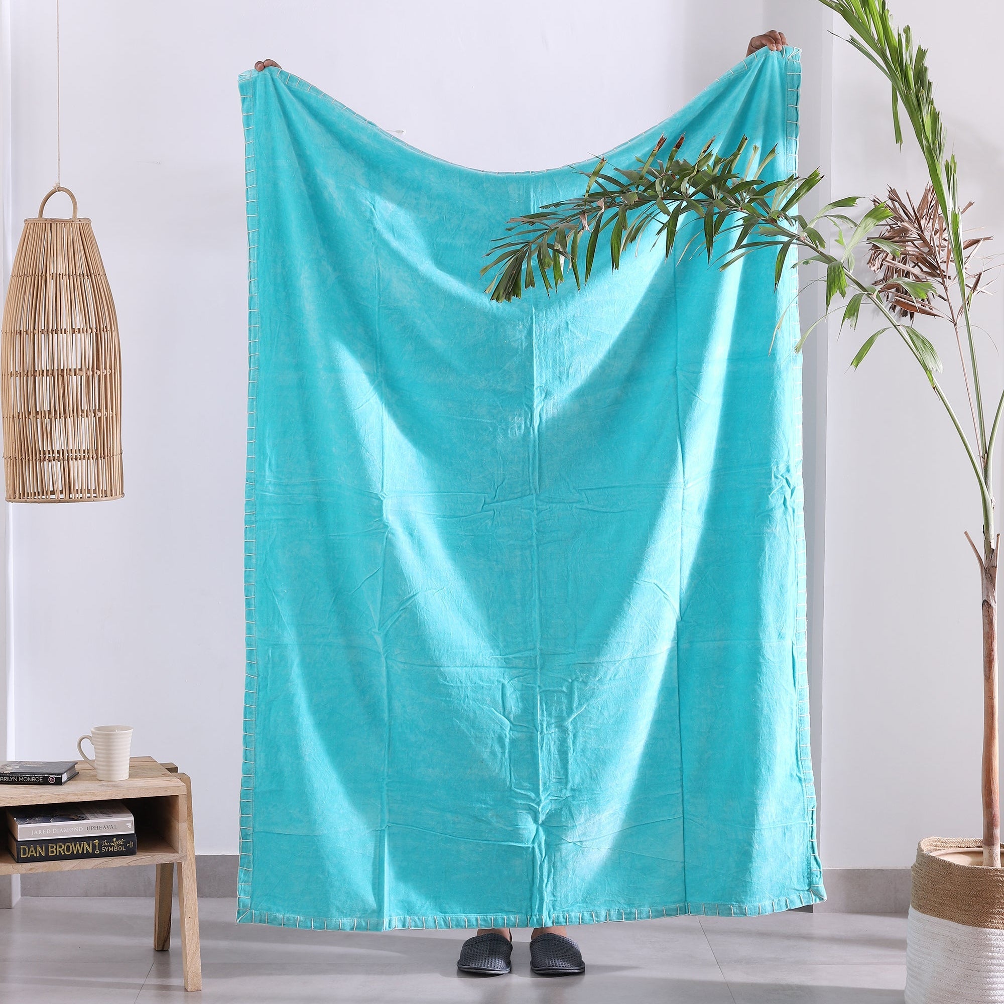 Throw Blanket - Boho Sky Blue | Cotton Wool Rug