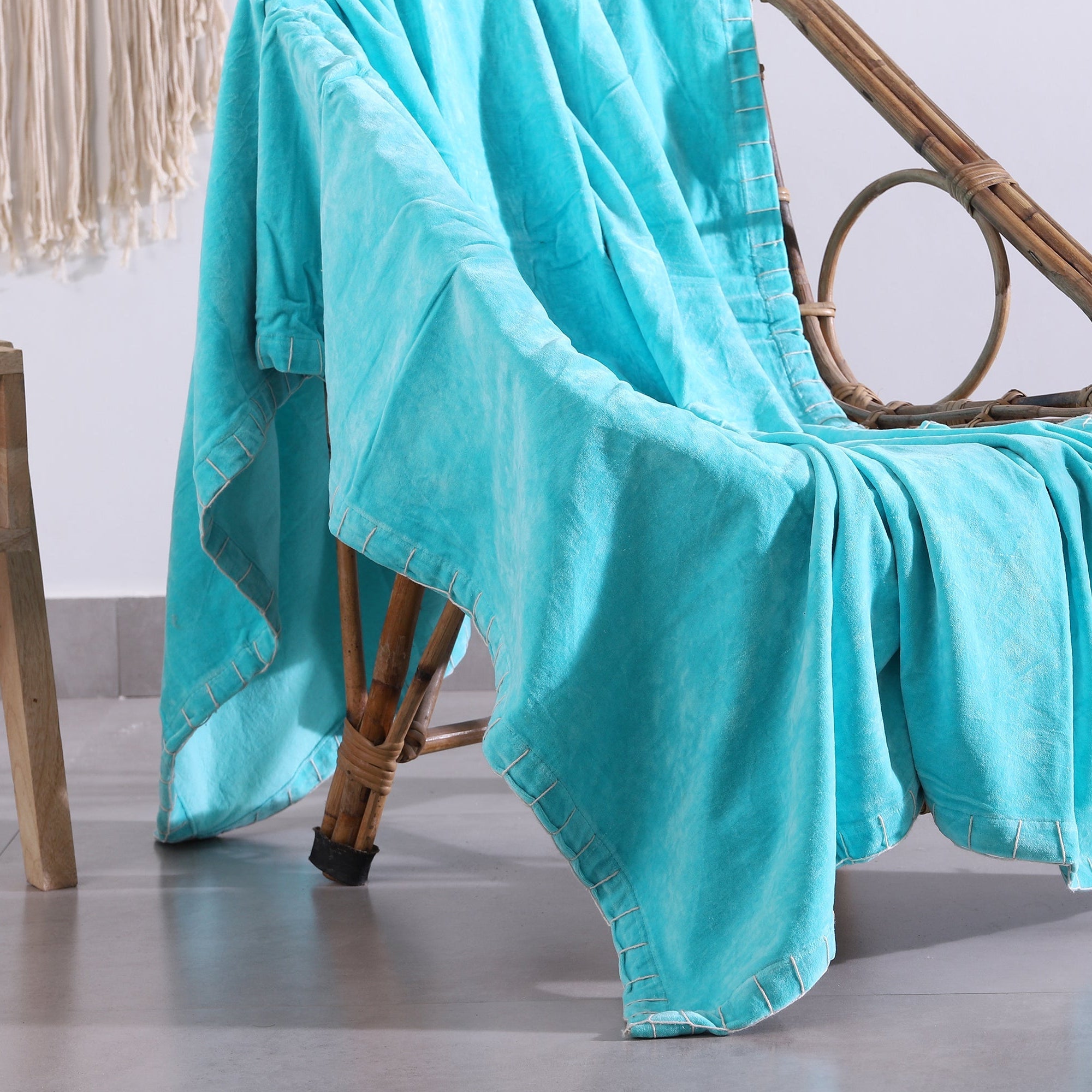 Throw Blanket - Boho Sky Blue | Cotton Wool Rug