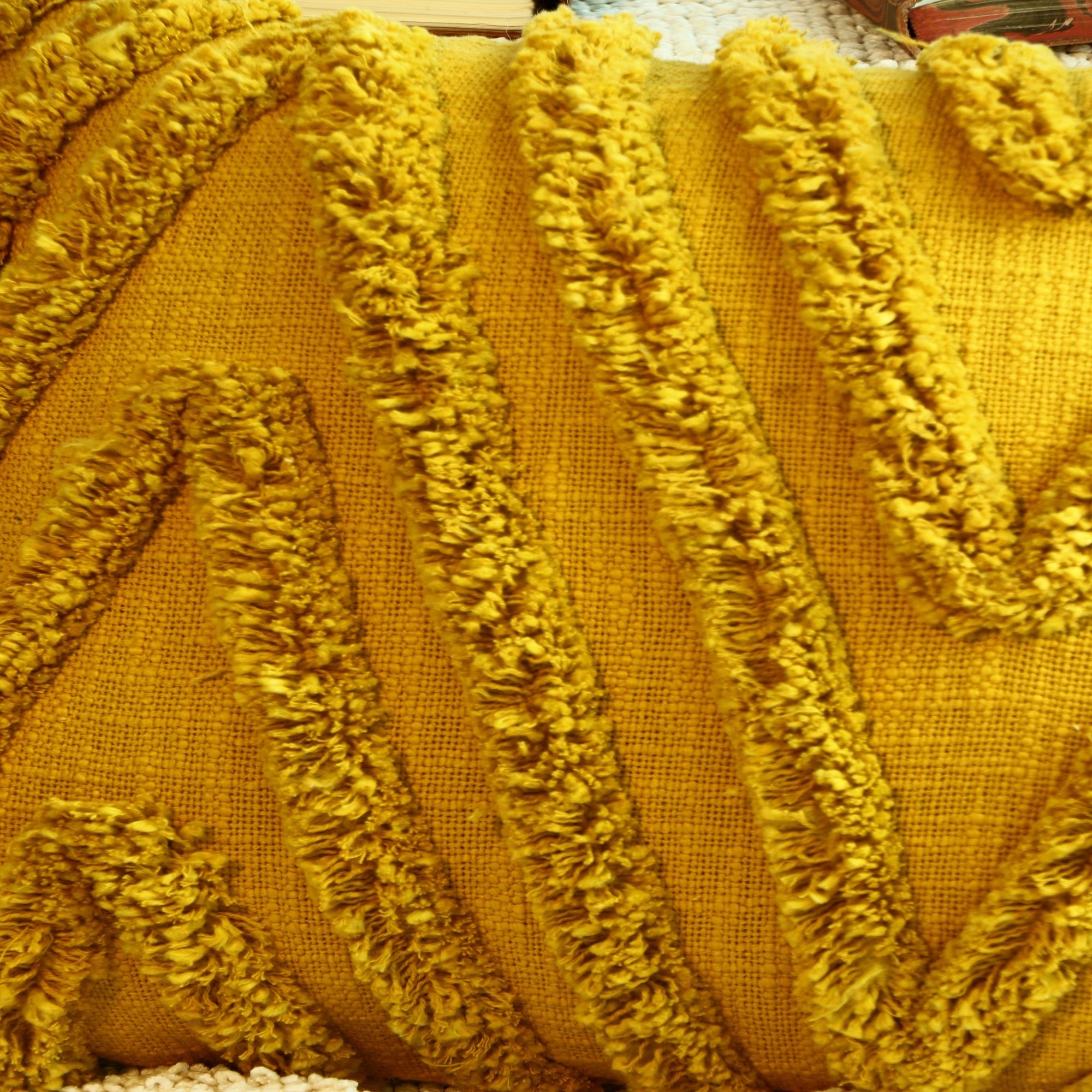 Yellow Boho Moroccan Tassels Cushion Cover