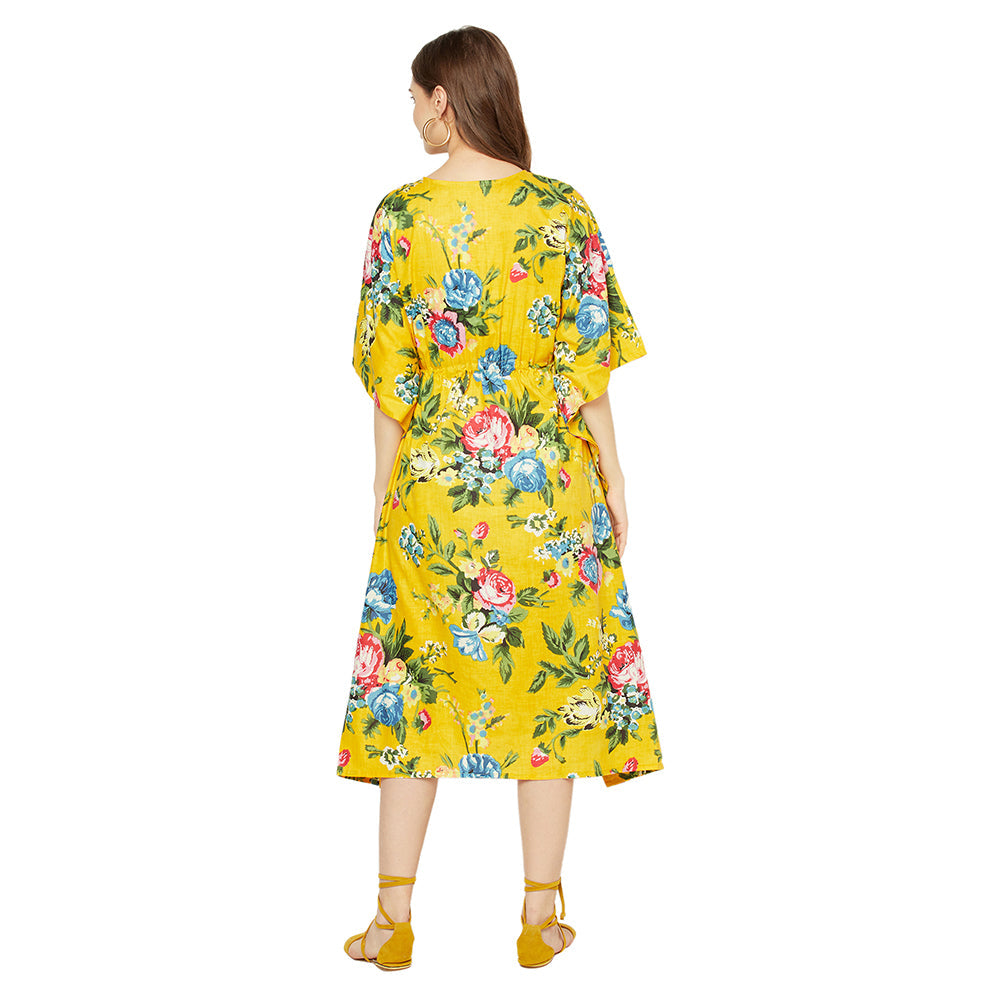 Mustard Blooms Cotton Kaftan - 100% Cotton