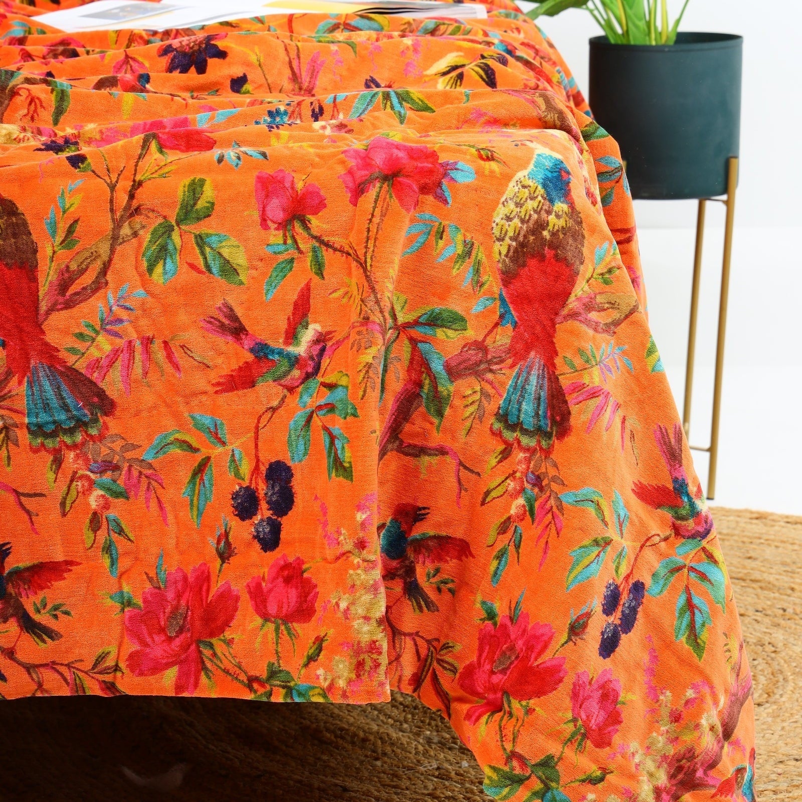 Sunset Orange Velvet Kantha Quilt – Cosy Bedspread