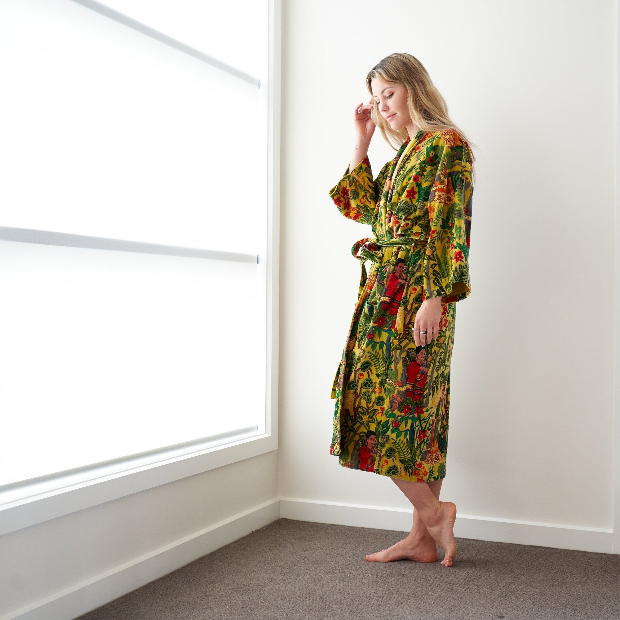 Frida's Foliage Velvet Cotton Kimono Robe