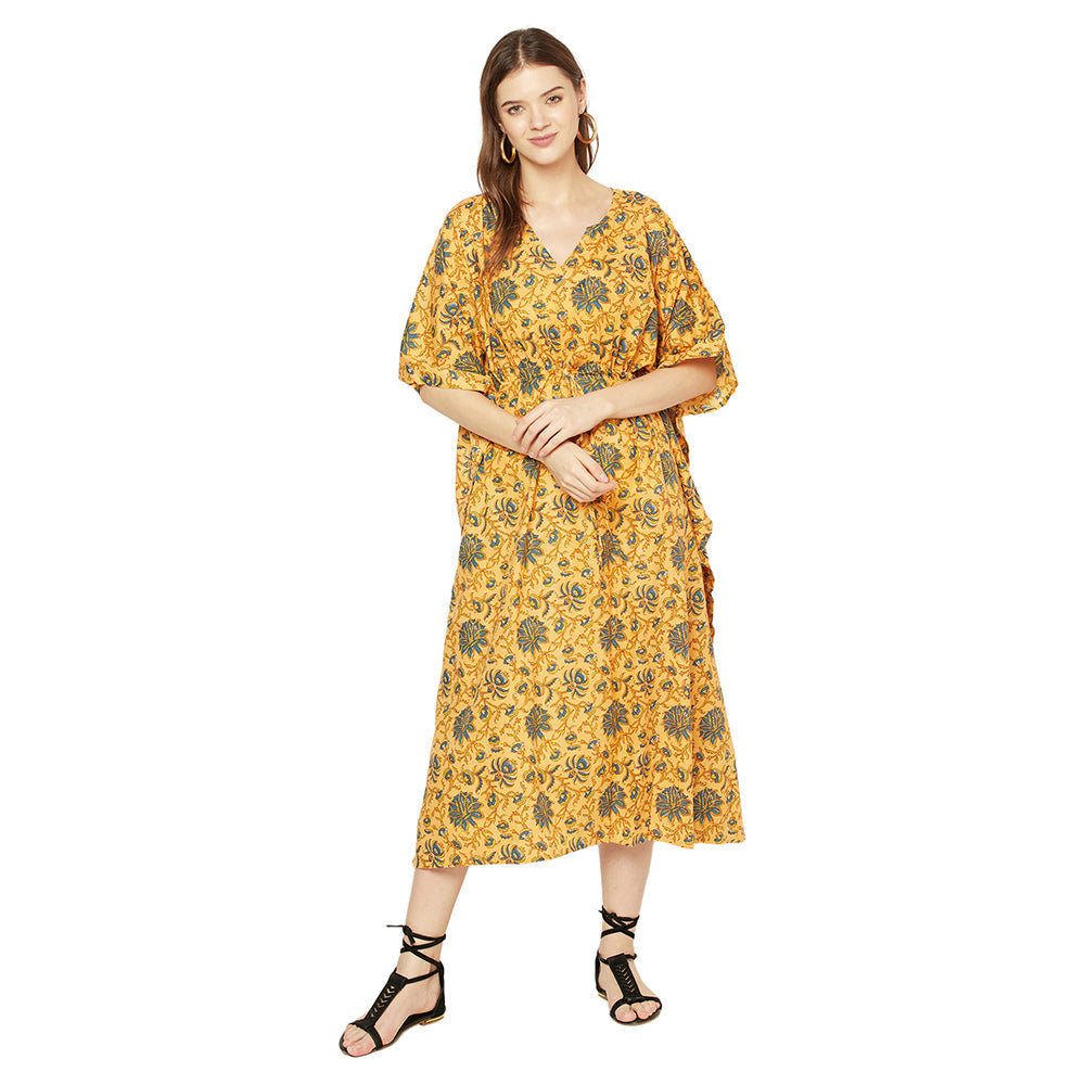 Sun-Kissed Florals Cotton Kaftan - 100% Cotton