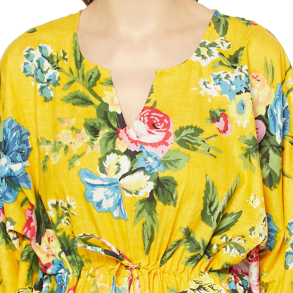 Mustard Blooms Cotton Kaftan - 100% Cotton