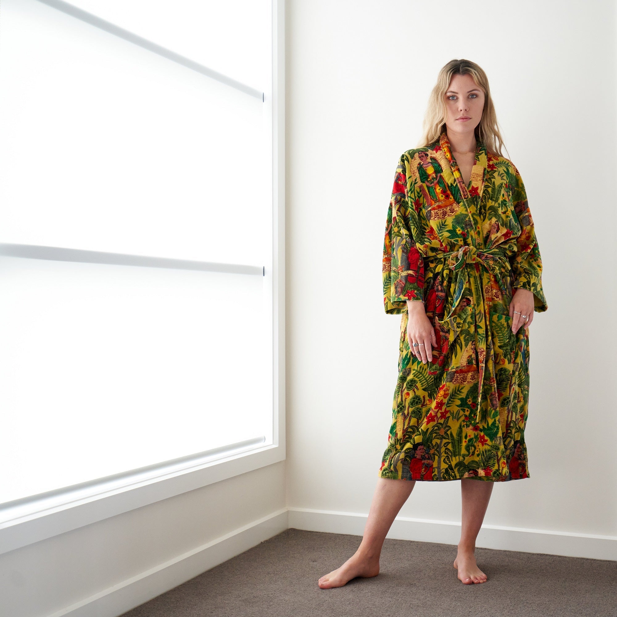 Frida's Foliage Velvet Cotton Kimono Robe