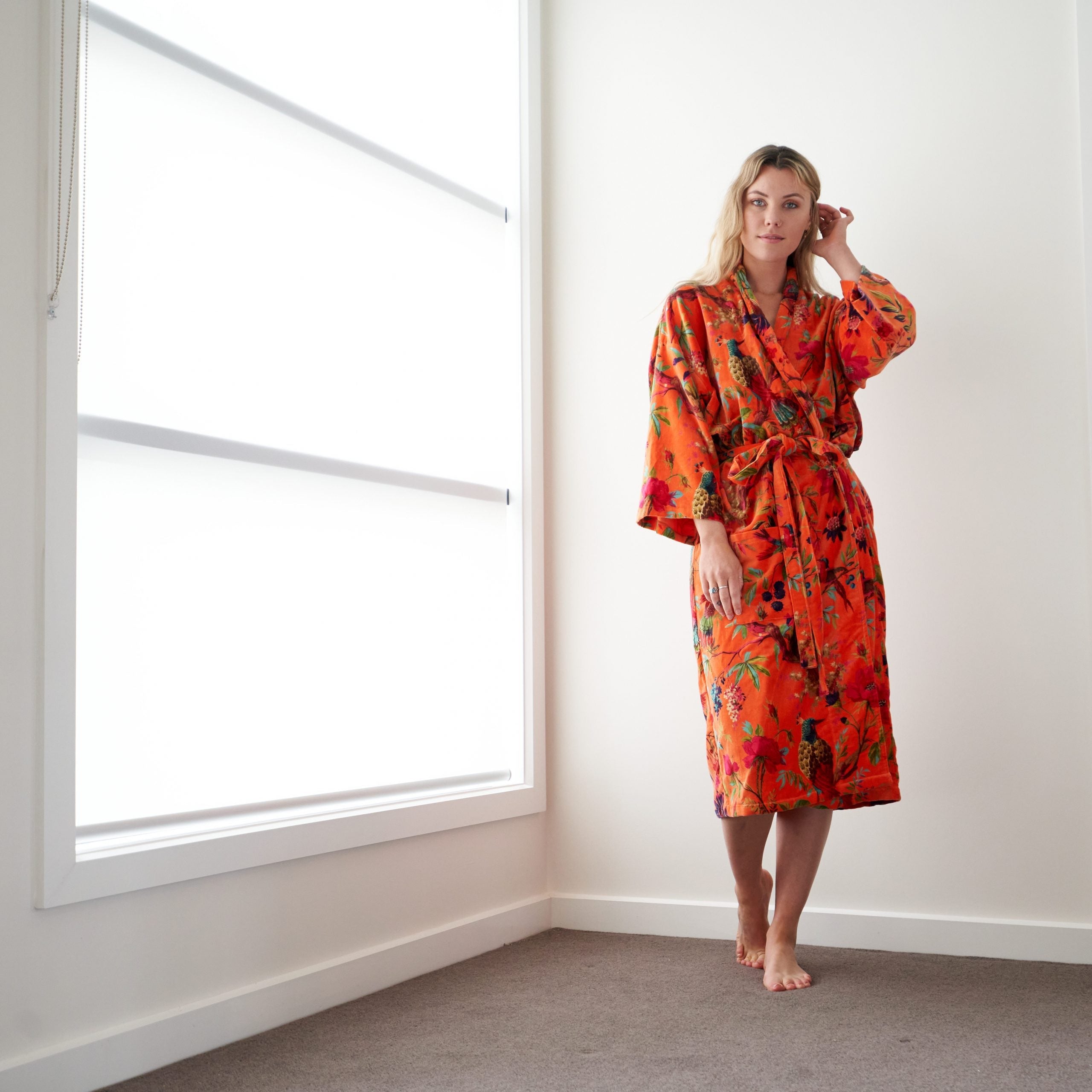 Decadent Florals Velvet Cotton Kimono Robe