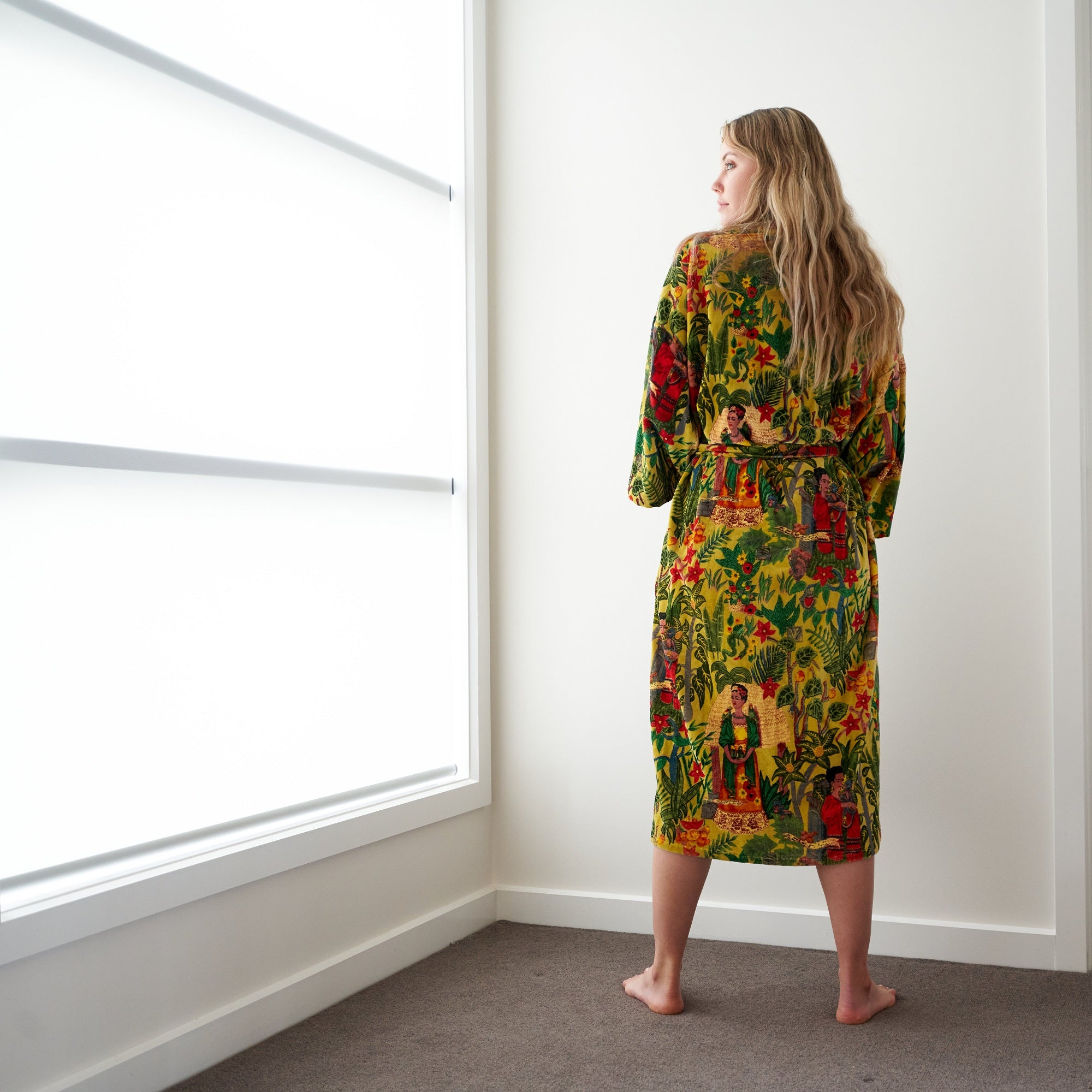 Frida's Foliage Velvet Cotton Kimono Robe