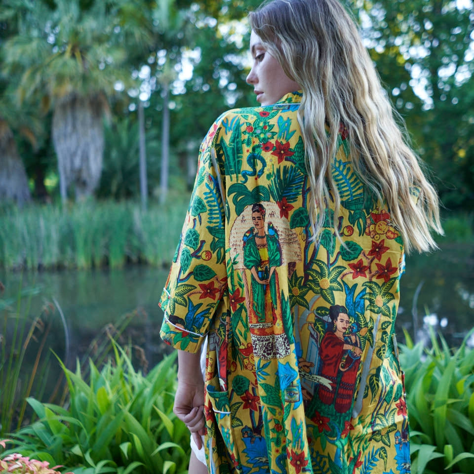 Surrealist Soiree Cotton Kimono Robe – Boho Luxe