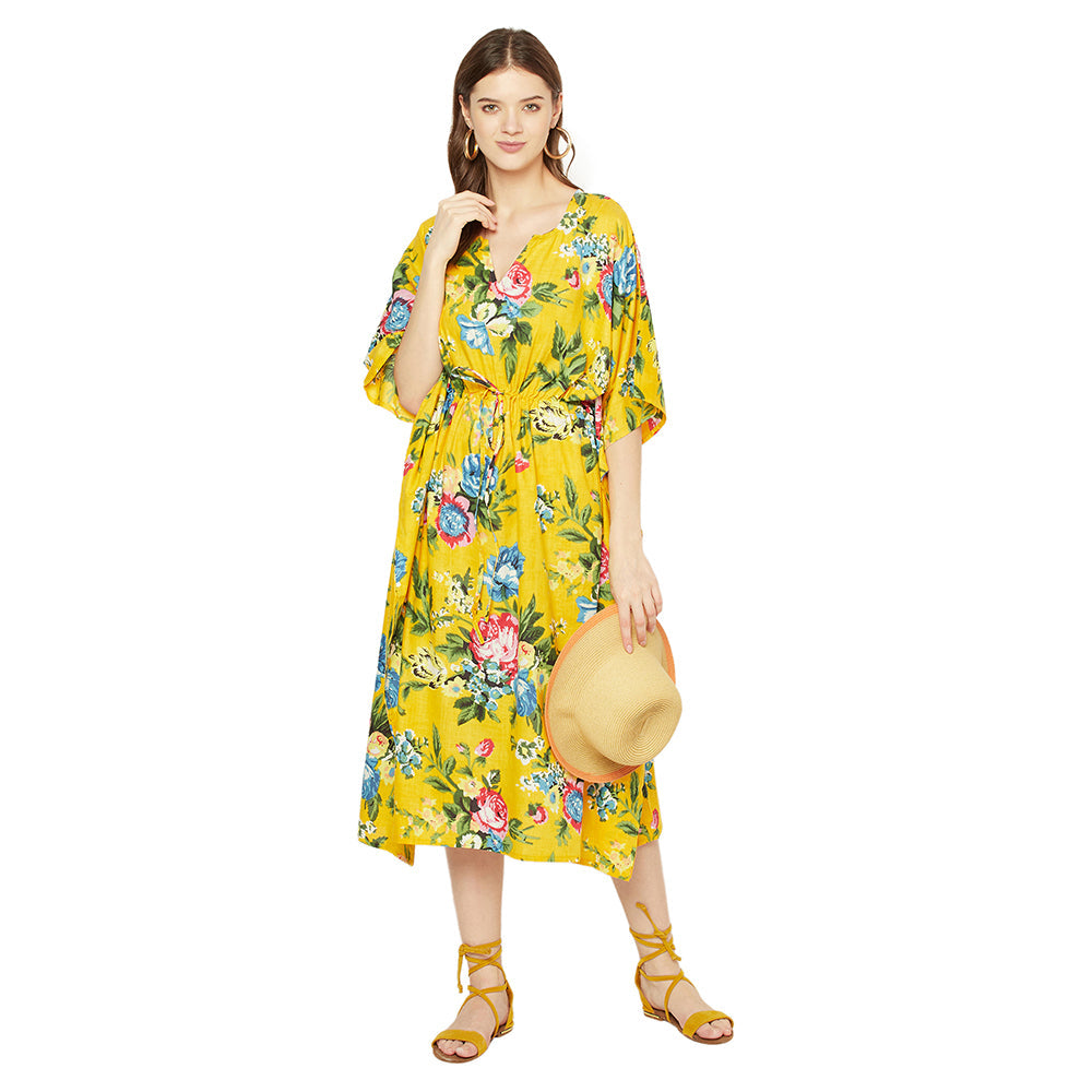 Mustard Blooms Cotton Kaftan - 100% Cotton