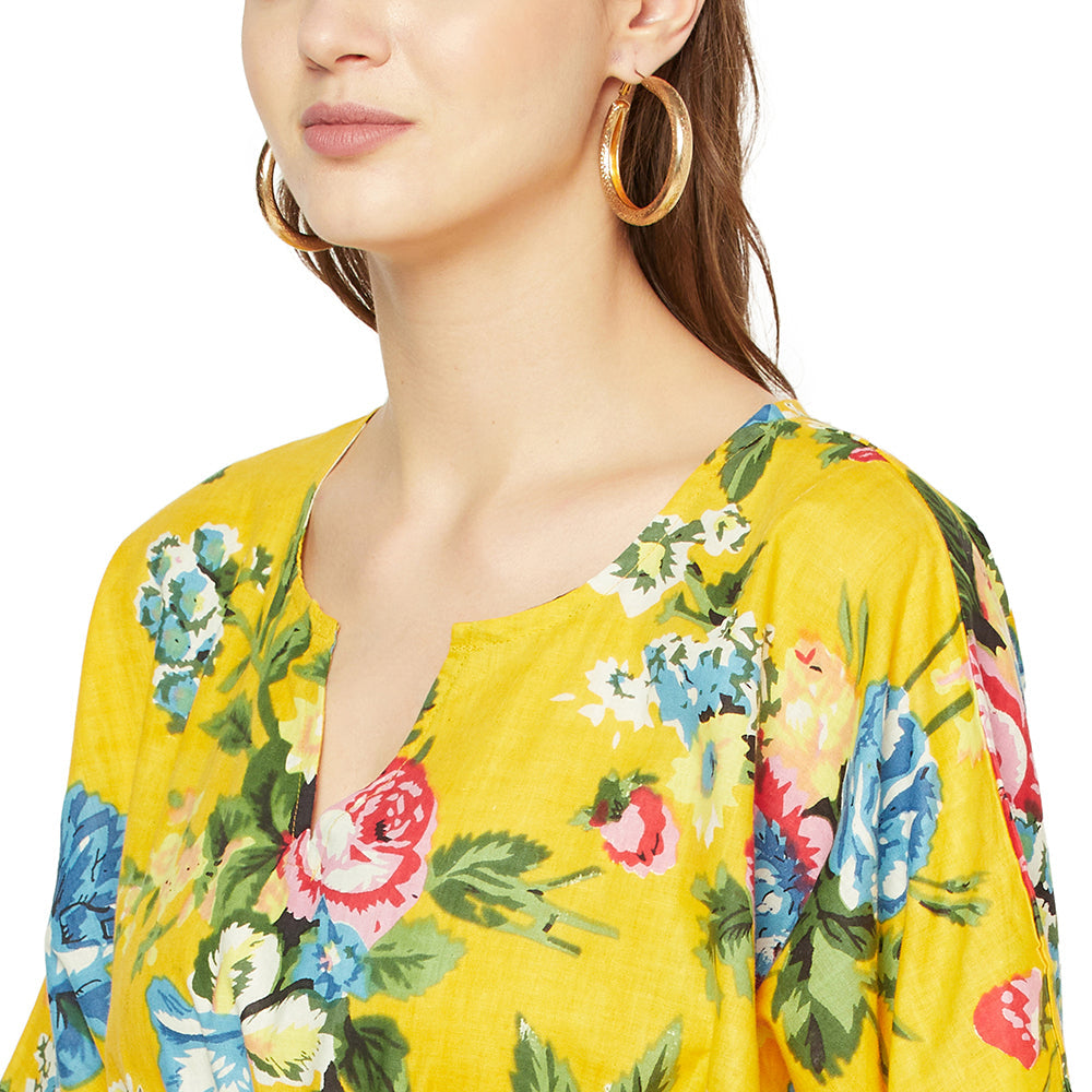 Mustard Blooms Cotton Kaftan - 100% Cotton