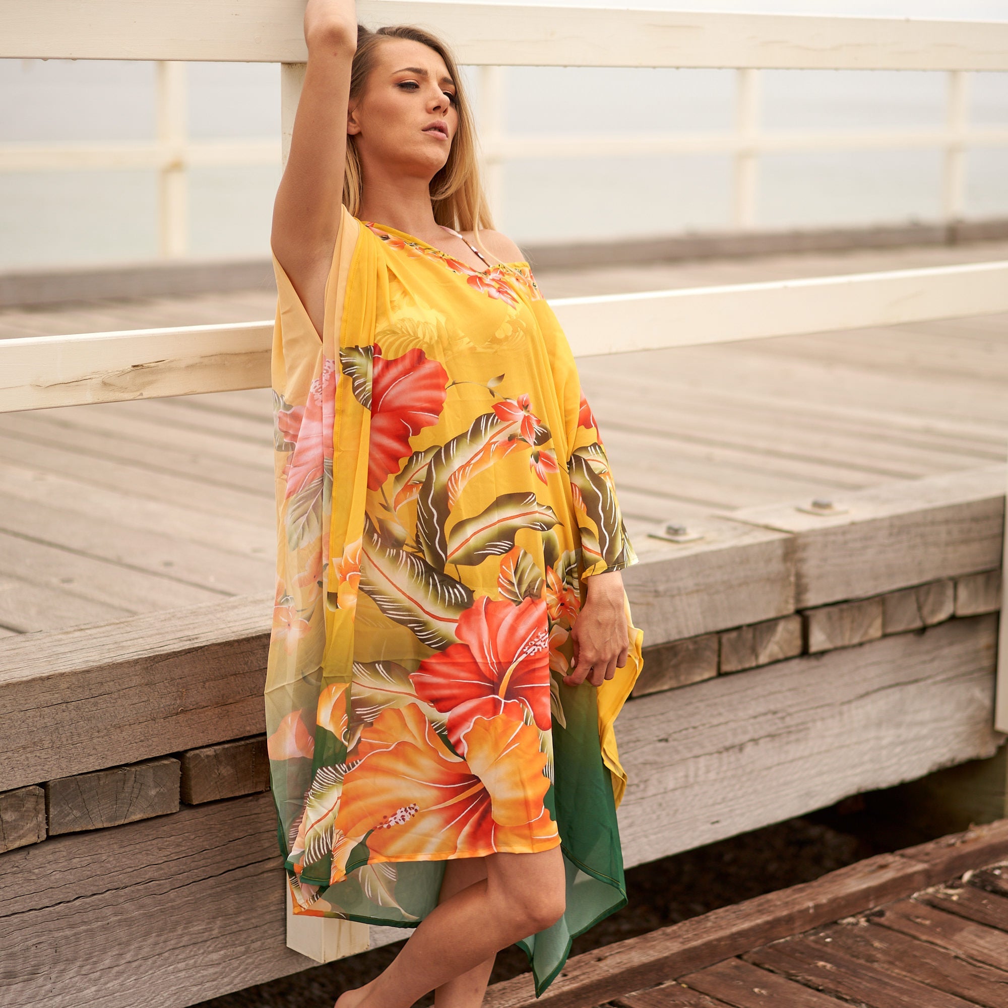 Sunset Florals' Silk Kaftan | Elegant Look