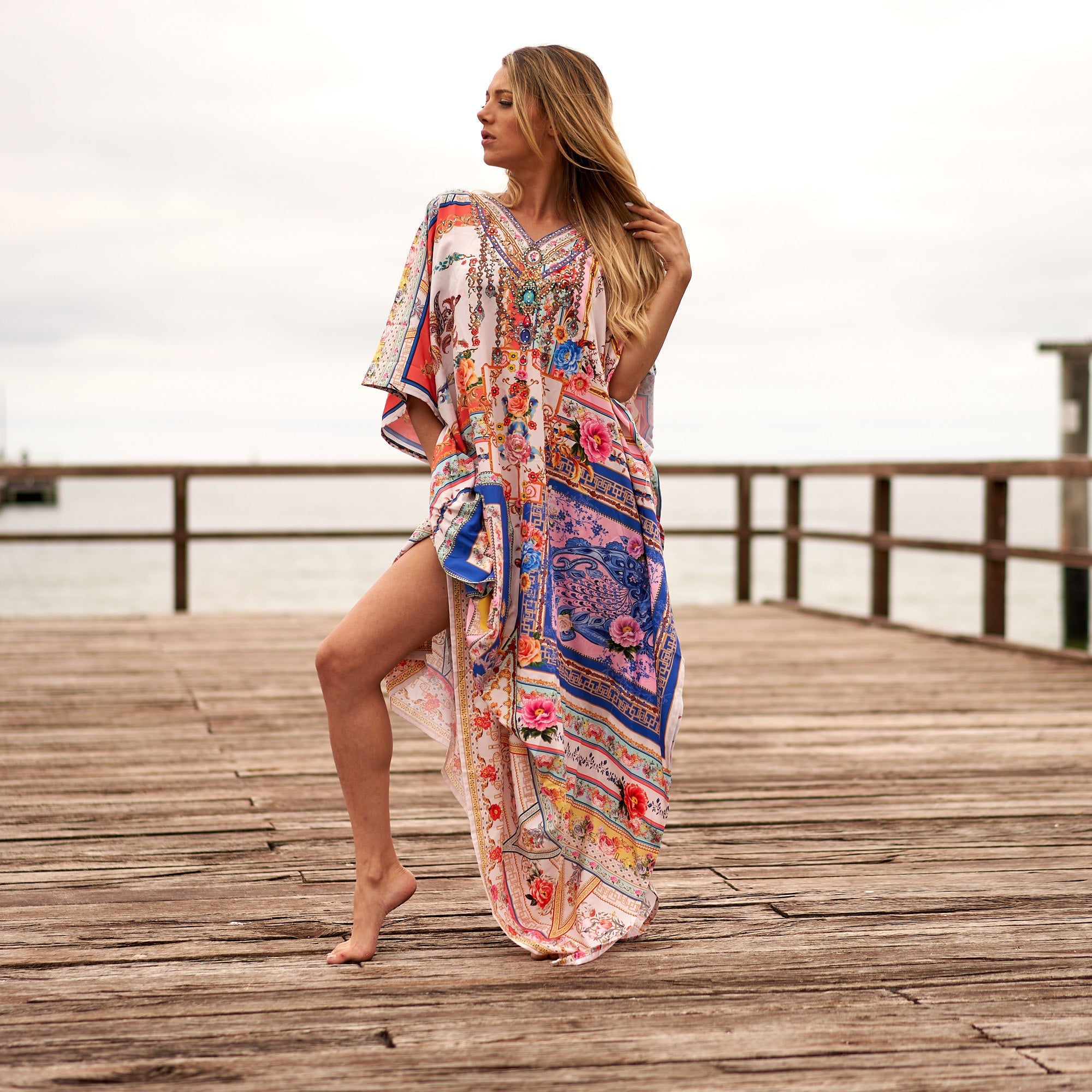 Bali Blossoms Silk Kaftan | Tropical Luxe