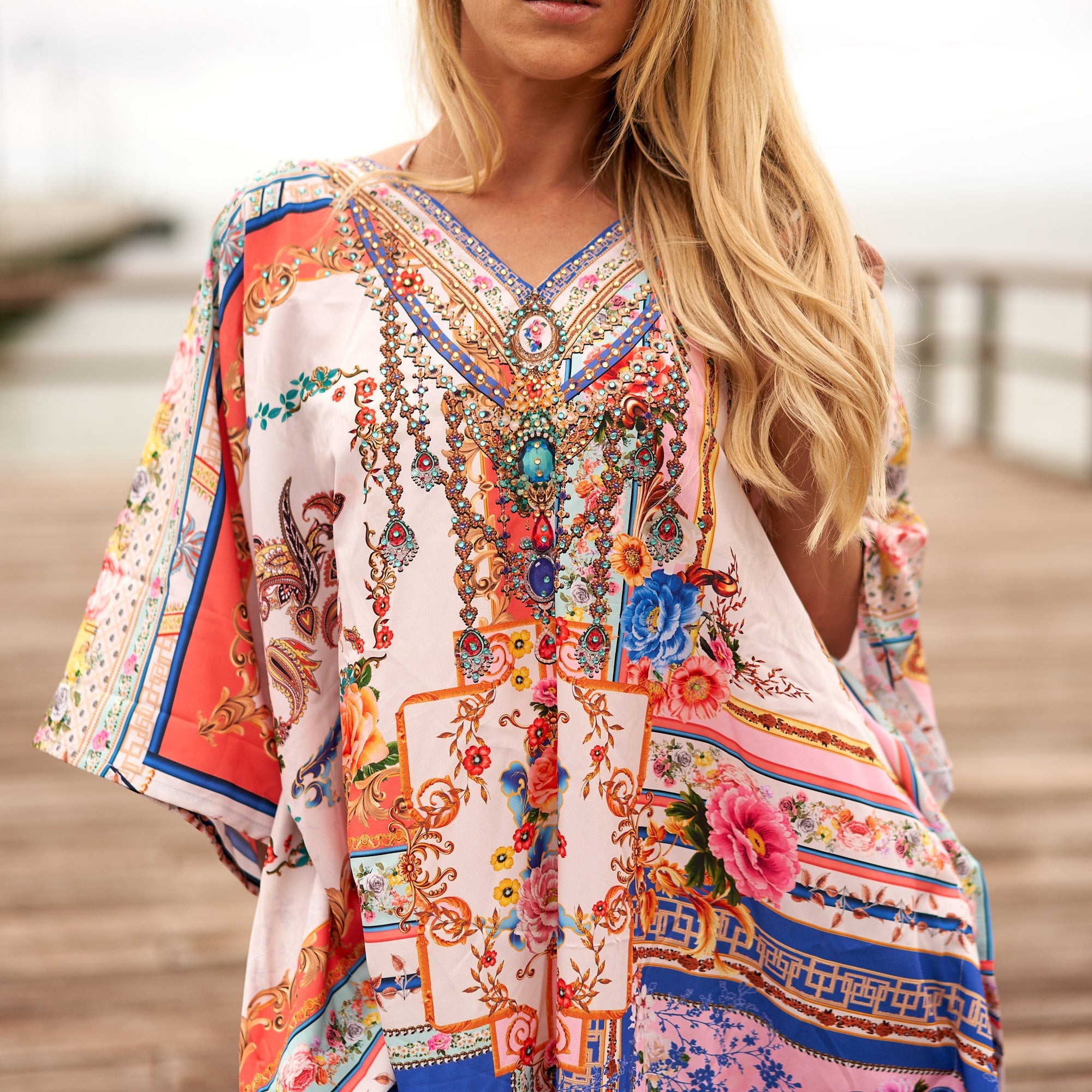 Bali Blossoms Silk Kaftan | Tropical Luxe