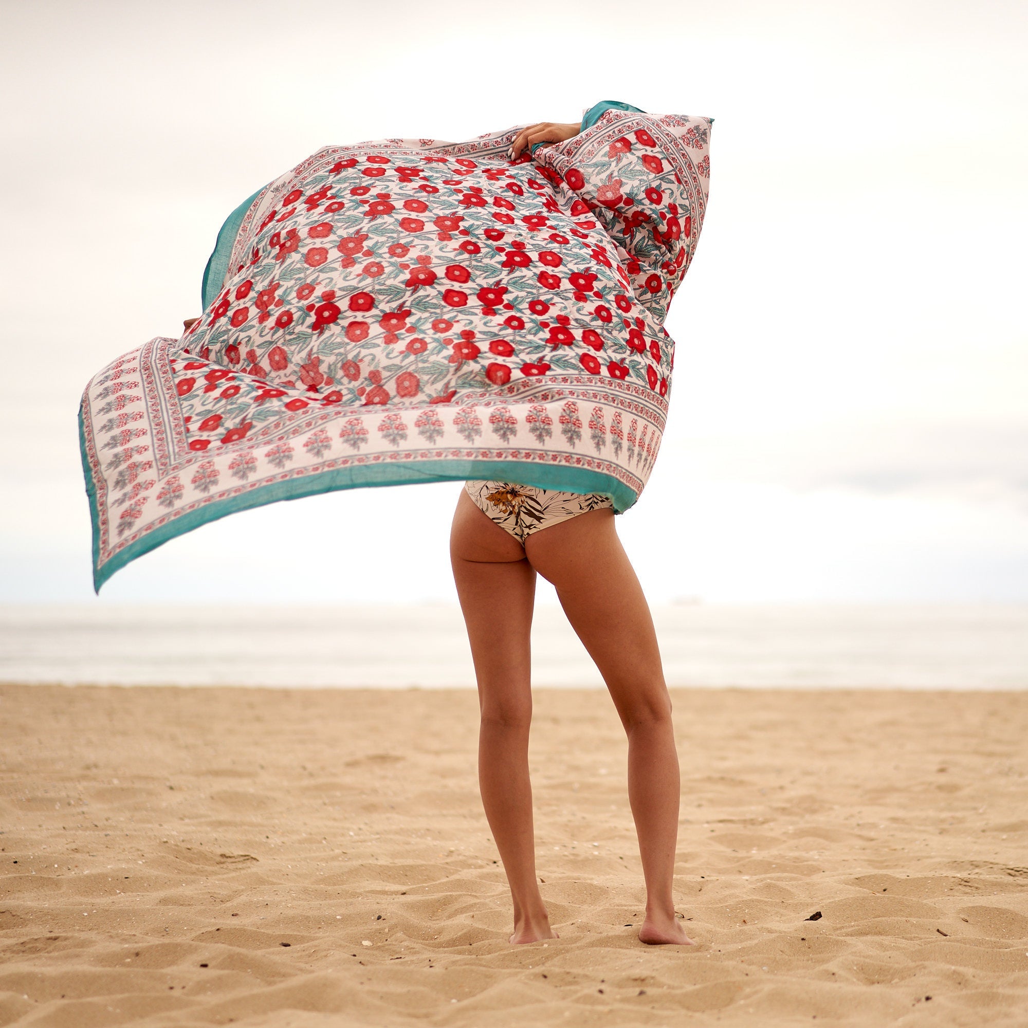 Florals & Waves Cotton Sarong | Beachy Florals