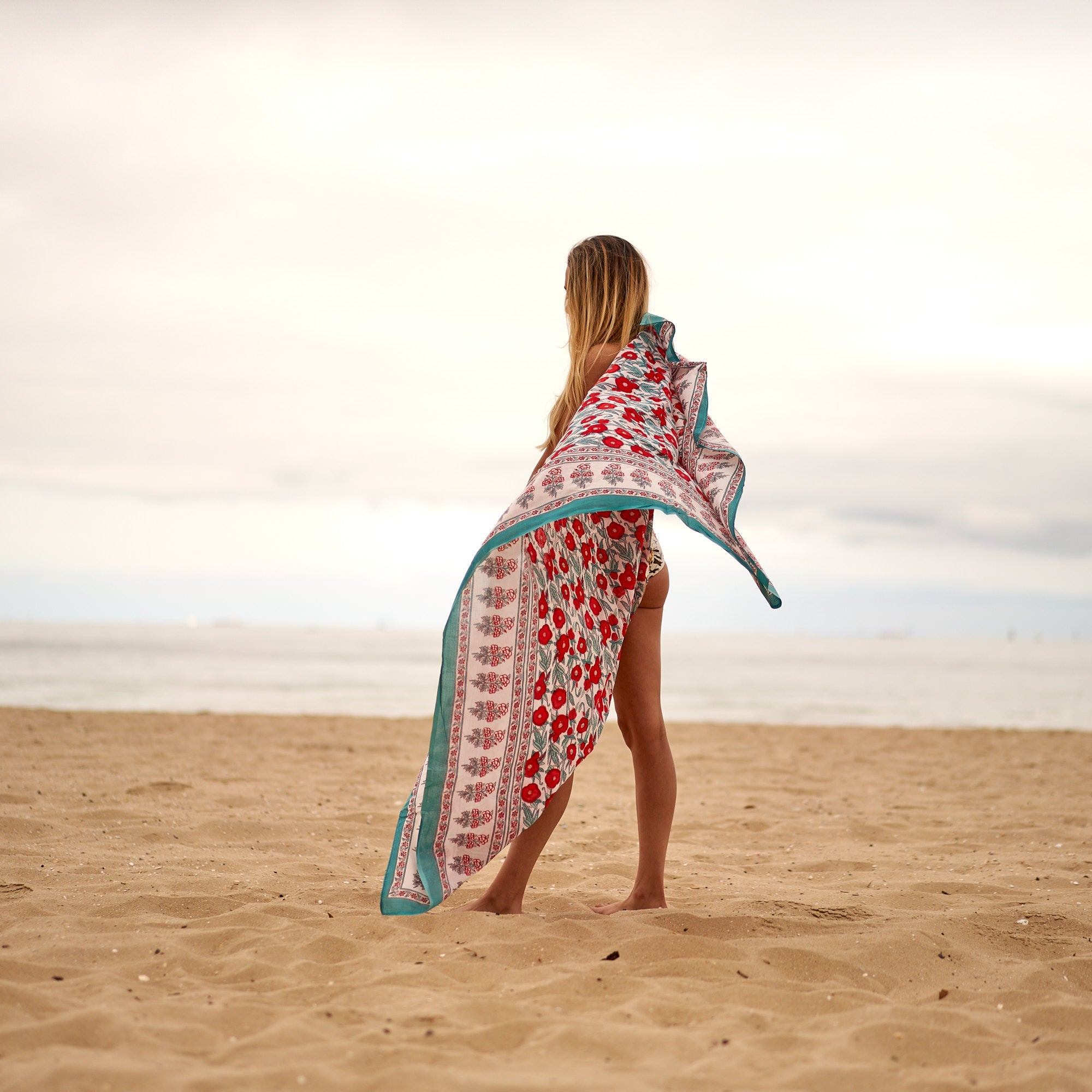 Florals & Waves Cotton Sarong | Beachy Florals