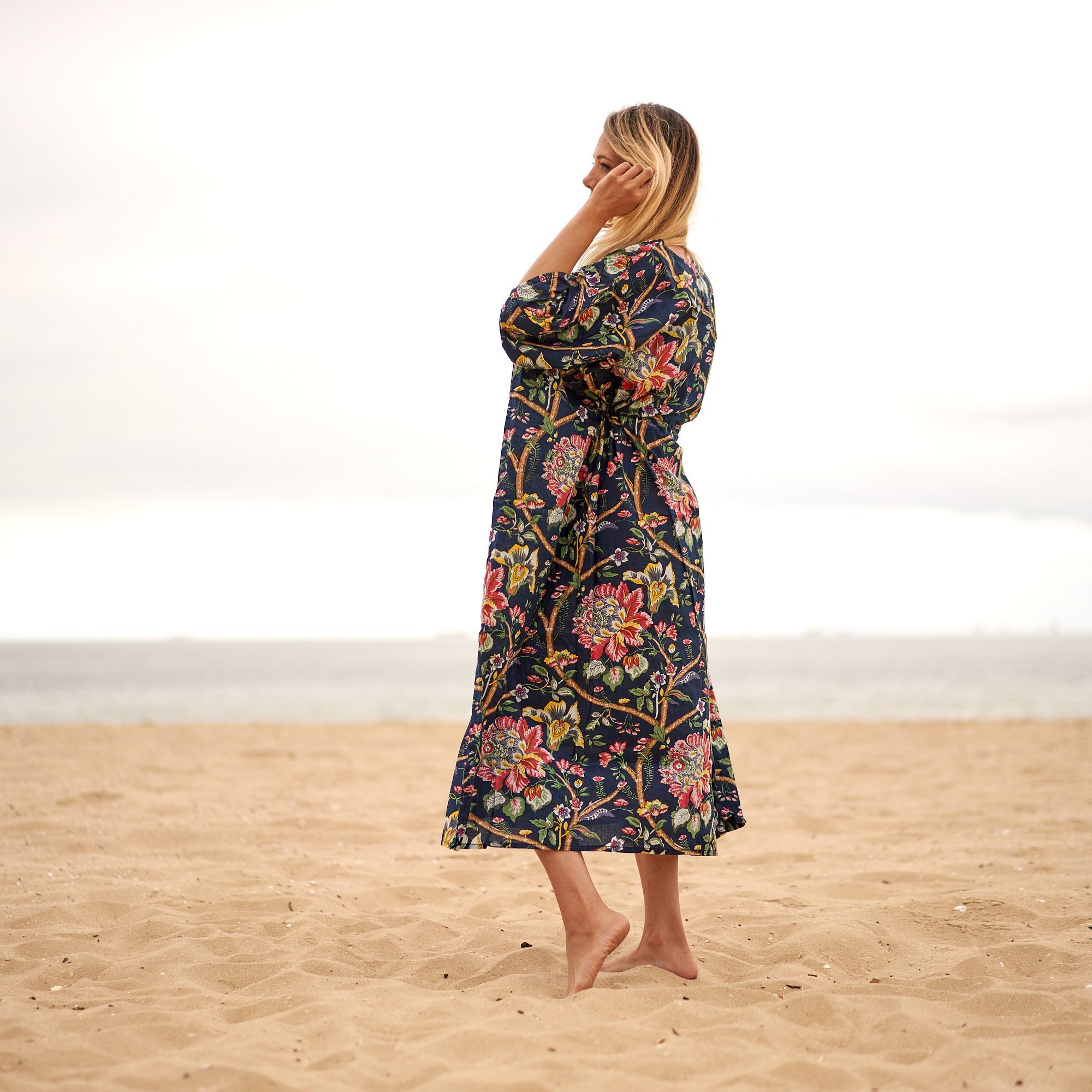 Noir Blooms Cotton Kaftan | Dark Florals