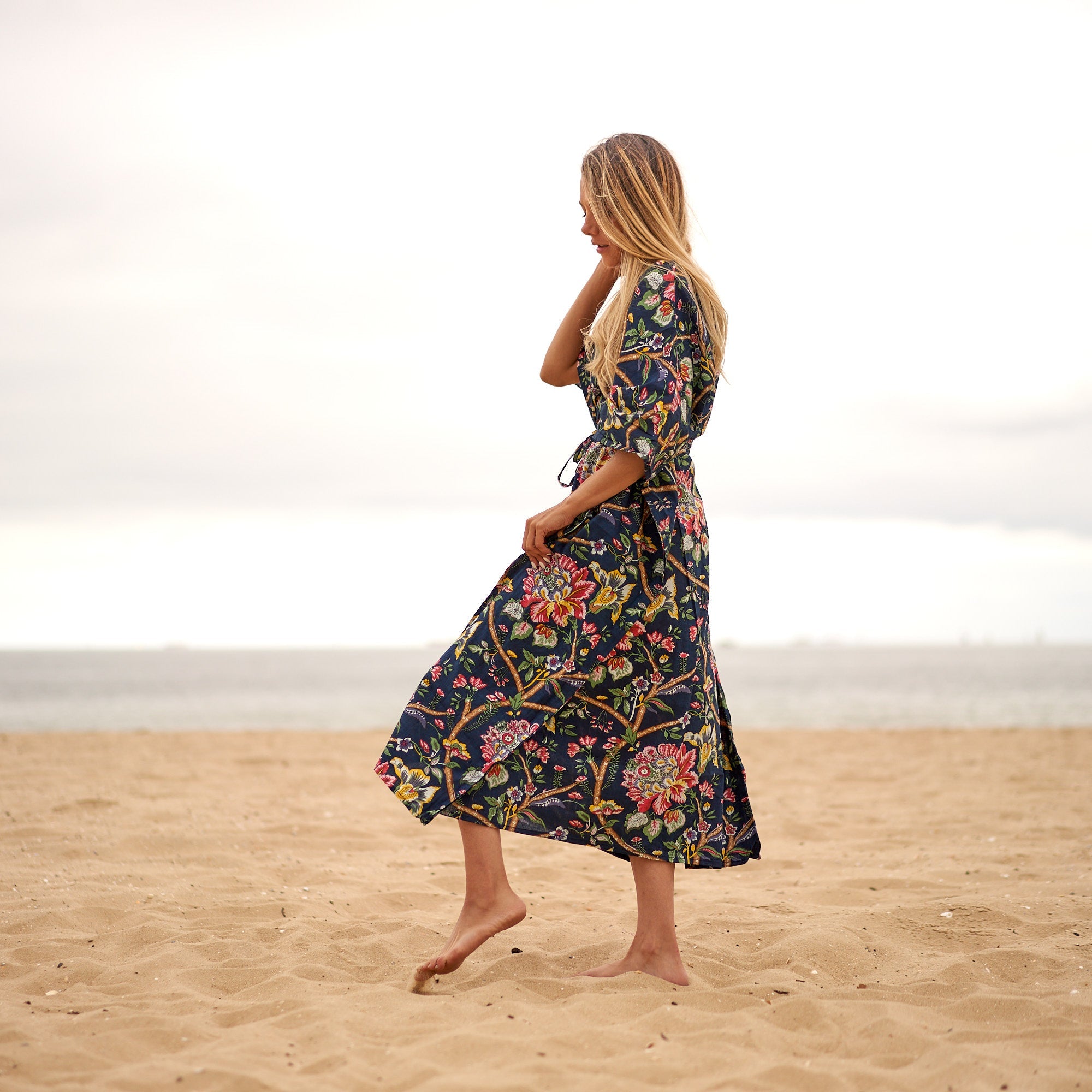 Sophisticated Blooms Cotton Kaftan | Elegant Style