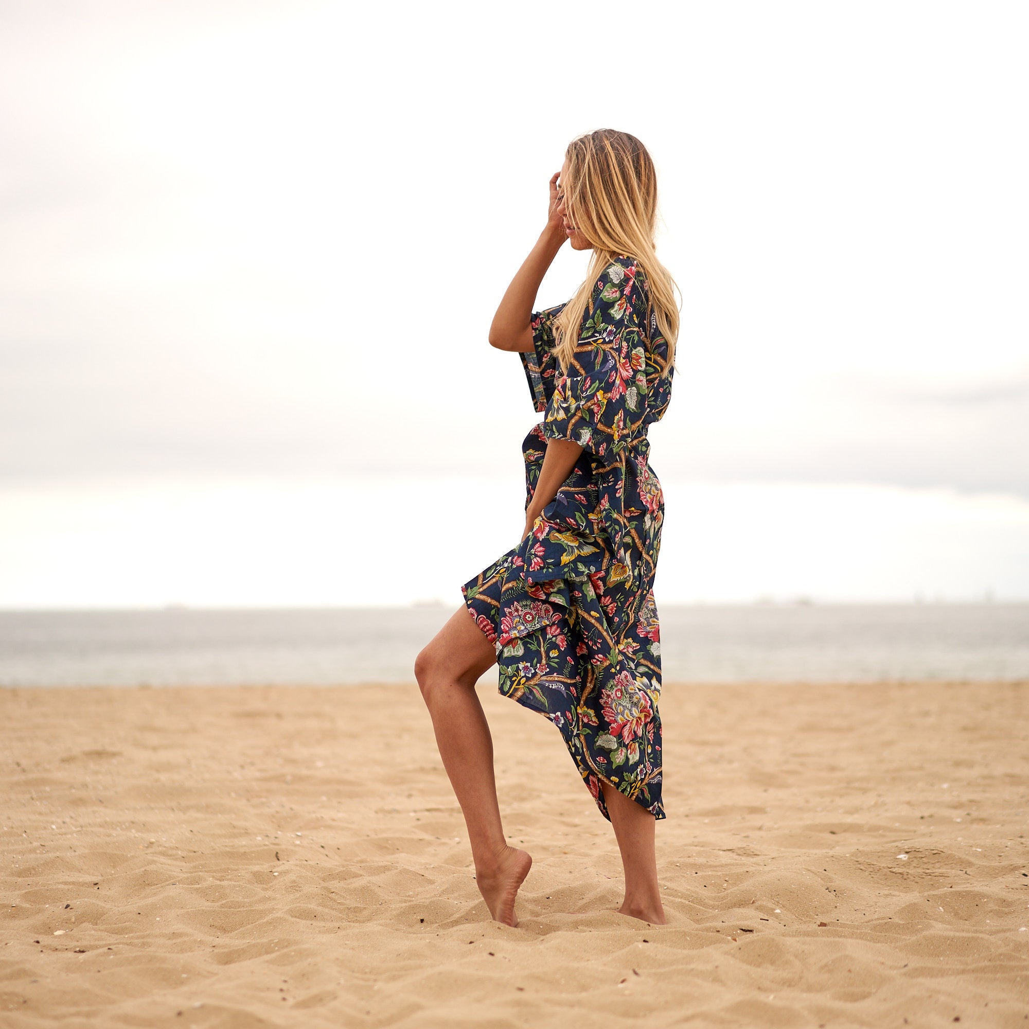 Noir Blooms Cotton Kaftan | Dark Florals