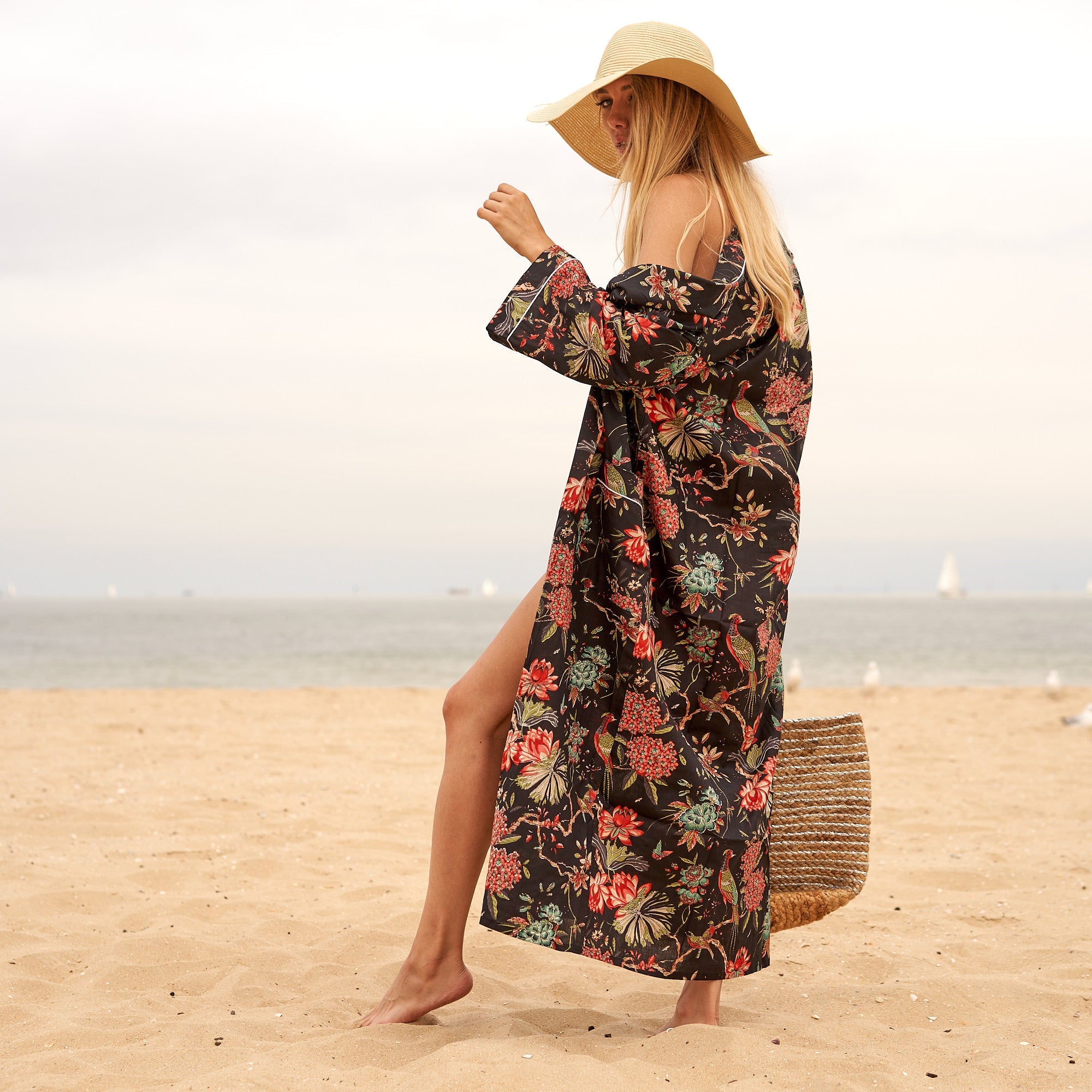 Midnight Florals Cotton Kimono | Dark & Bold