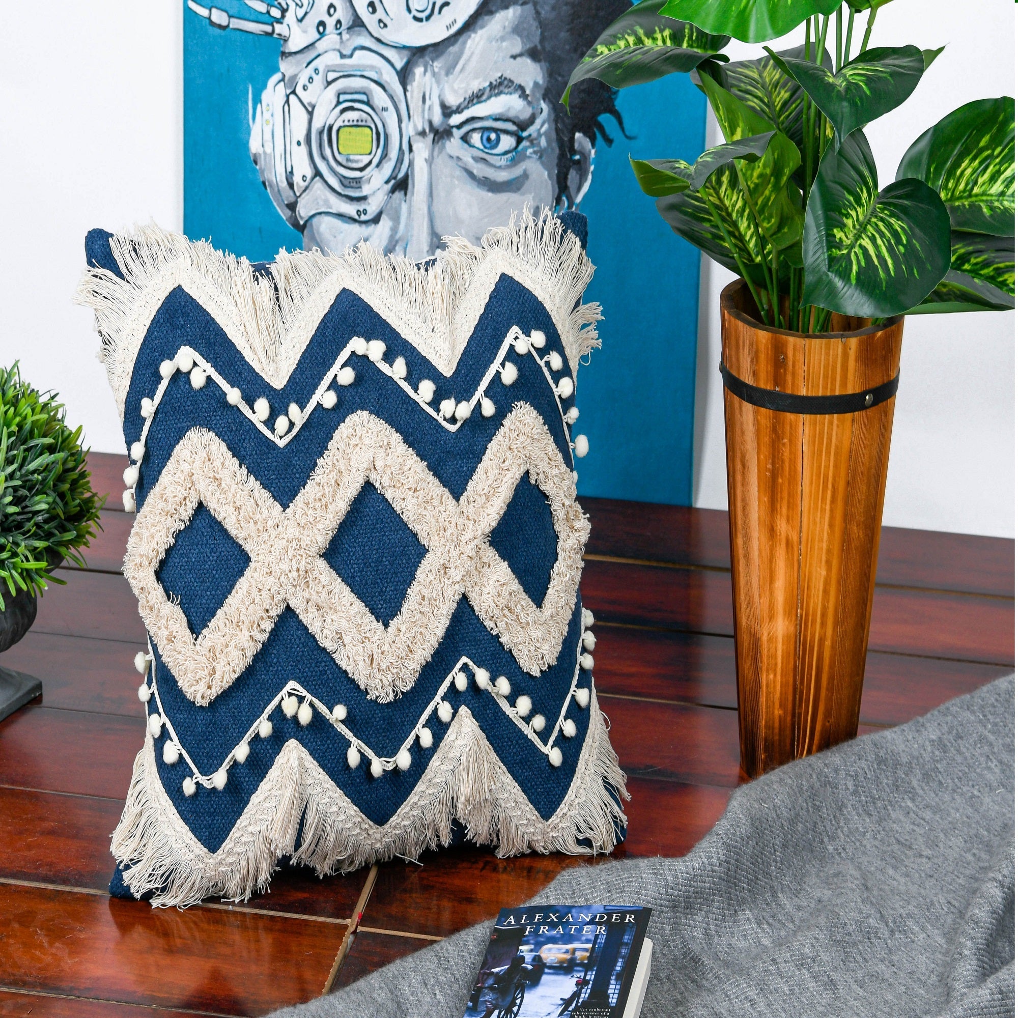 Blue Bazaar Boho Moroccan Tassels Cushion Cover