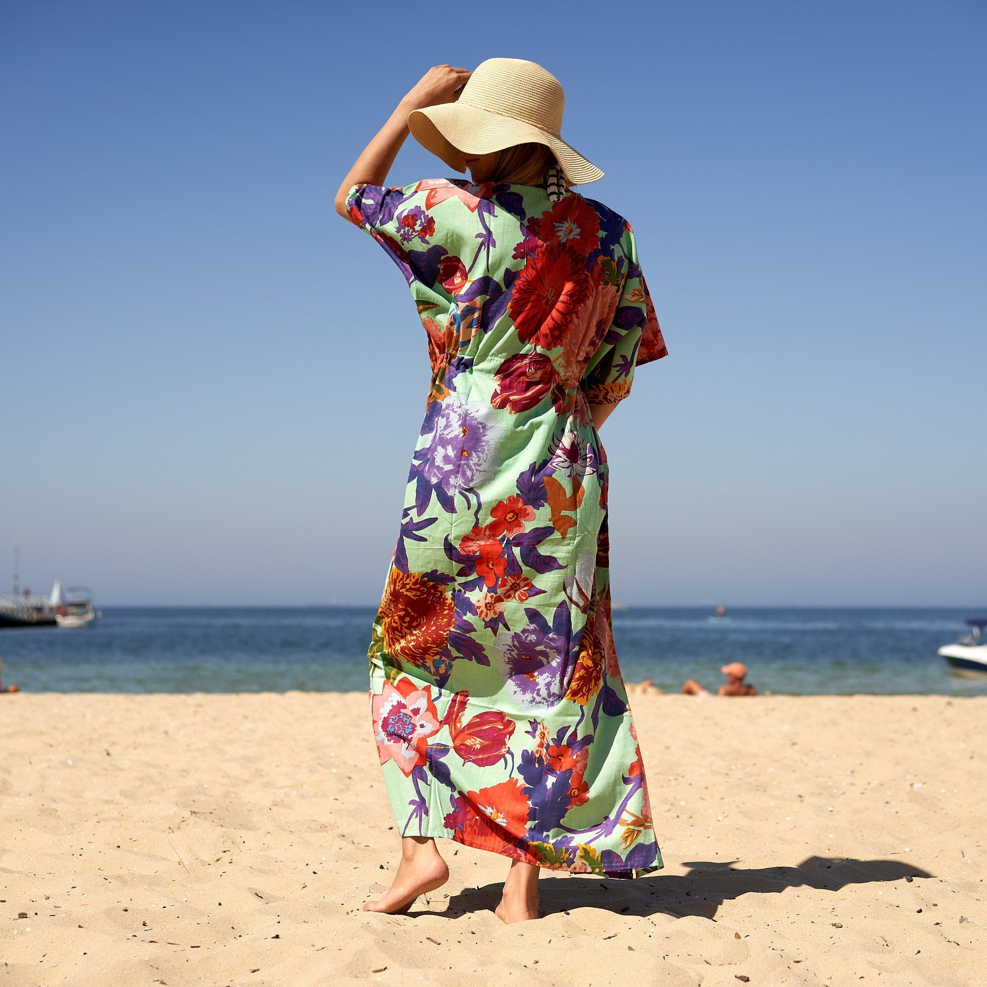 Ocean Florals' 100% Cotton Kaftan | Beach Vibes