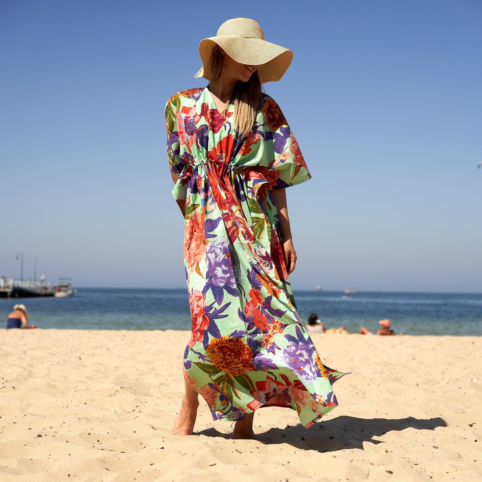 Ocean Florals' 100% Cotton Kaftan | Beach Vibes