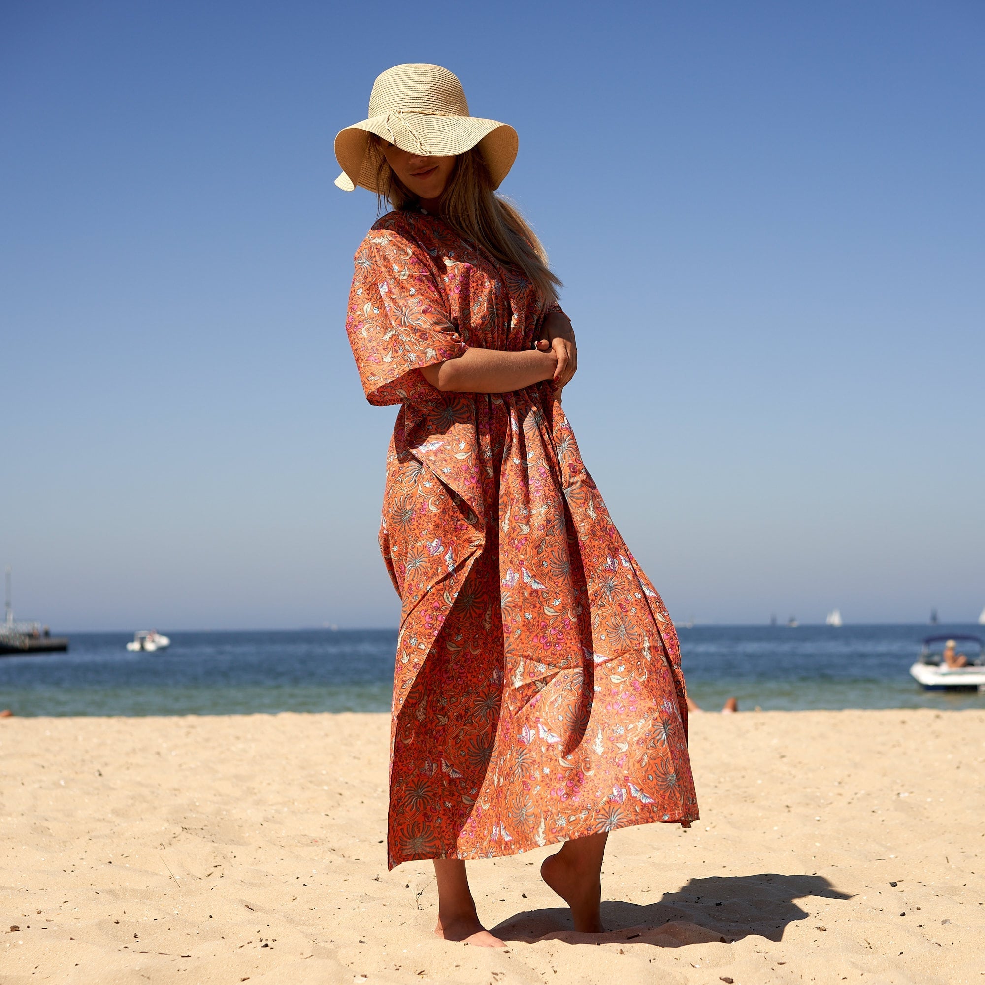 Butterflies & Blooms' 100% Cotton Kaftan | Floral Style