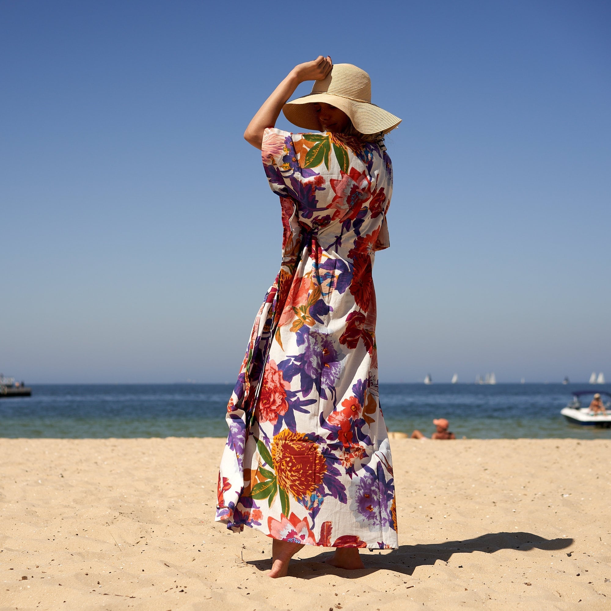 Chic Summer Blooms' 100% Cotton Kaftan | Elegant Boho