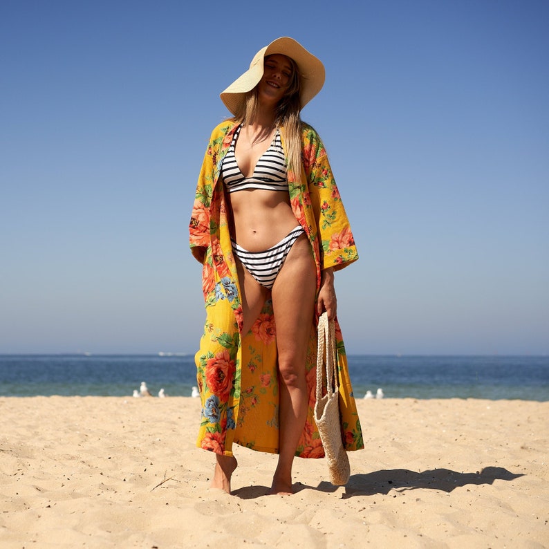 Sun-Kissed Sands' 100% Cotton Kimono Robe | Summer Style