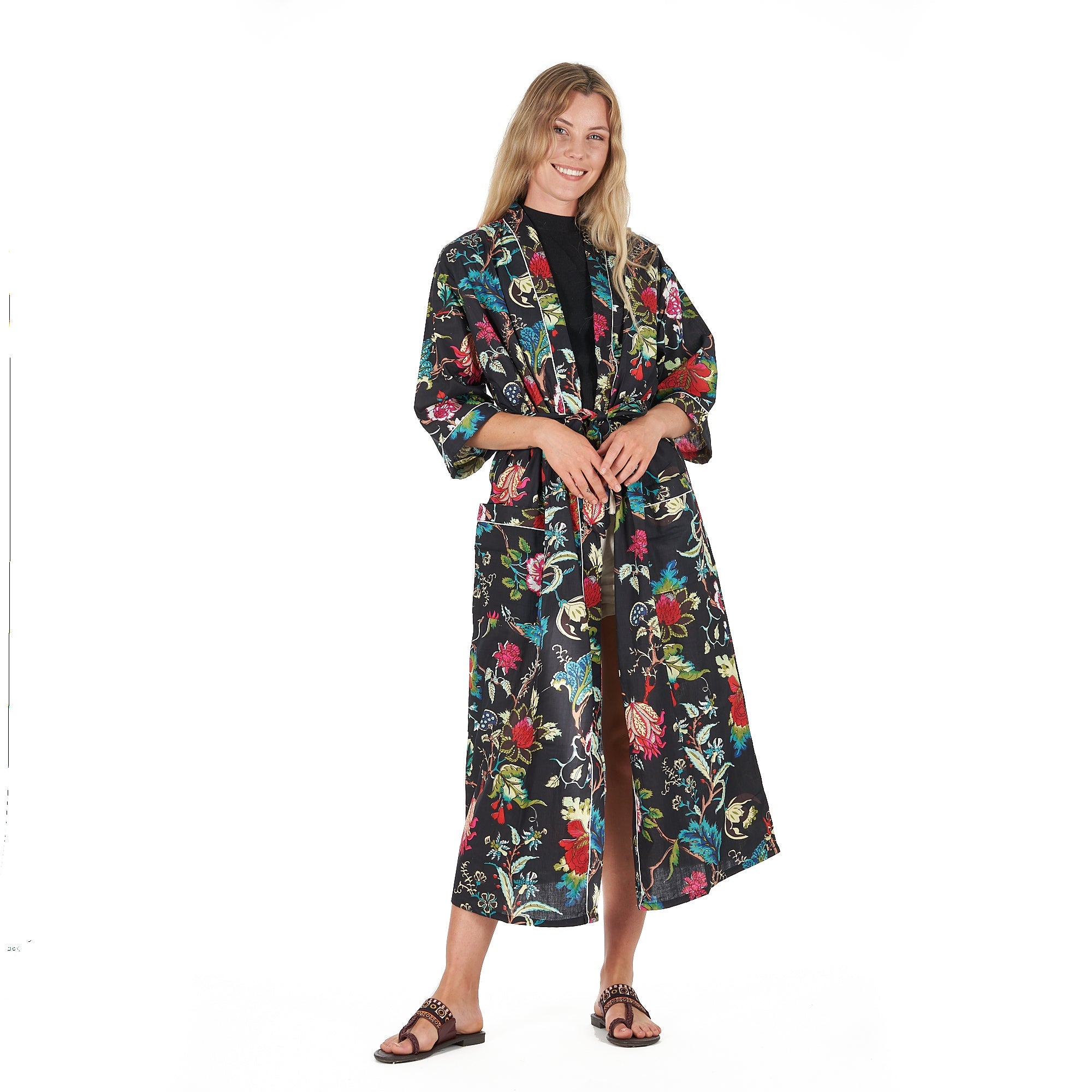 Noir Nights Cotton Kimono Robe