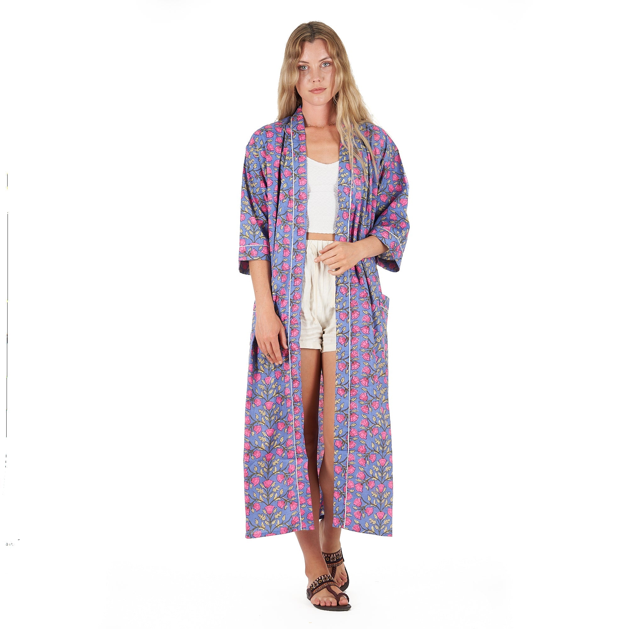 Floral Harmony Cotton Kimono Robe