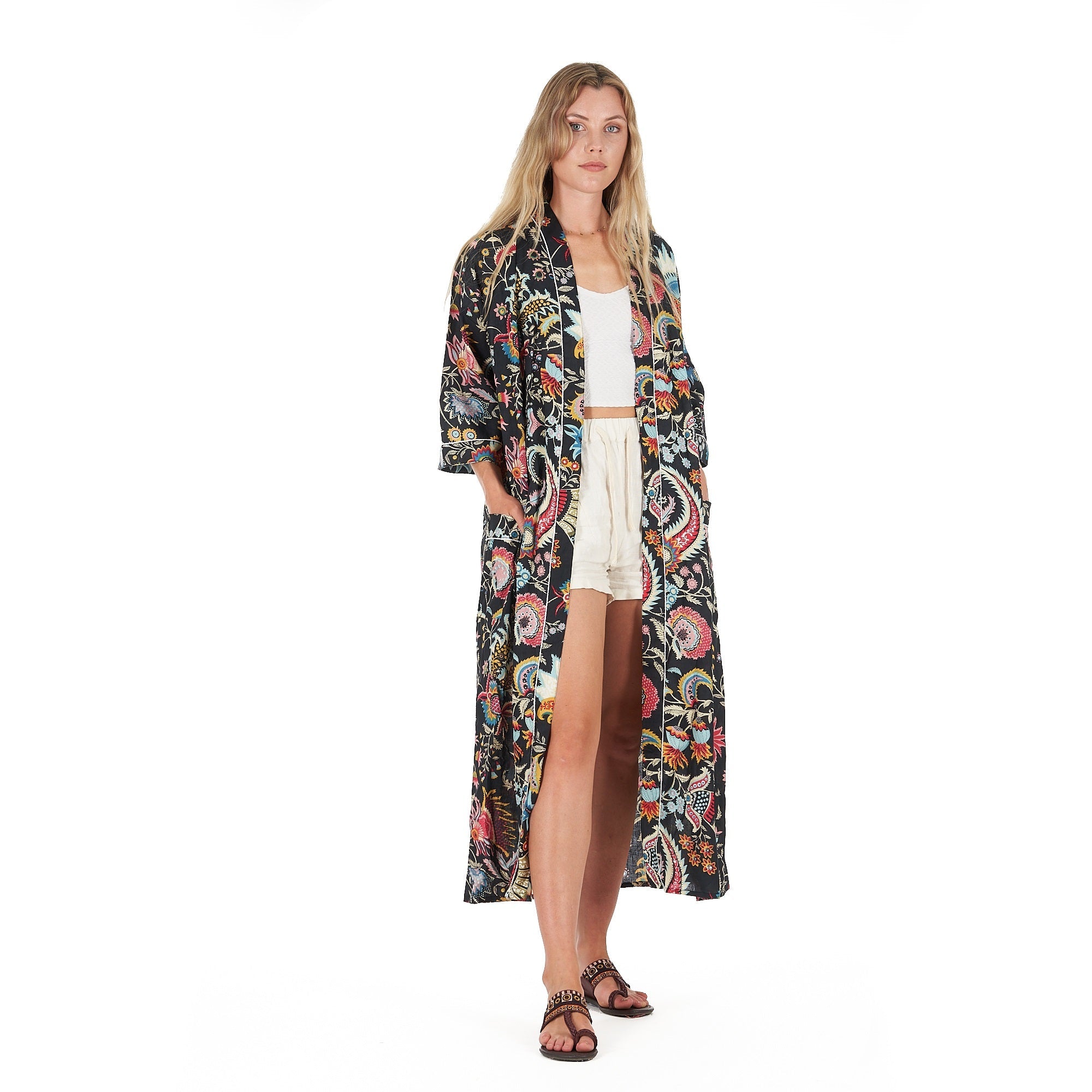 Twilight Tropics Cotton Kimono Robe