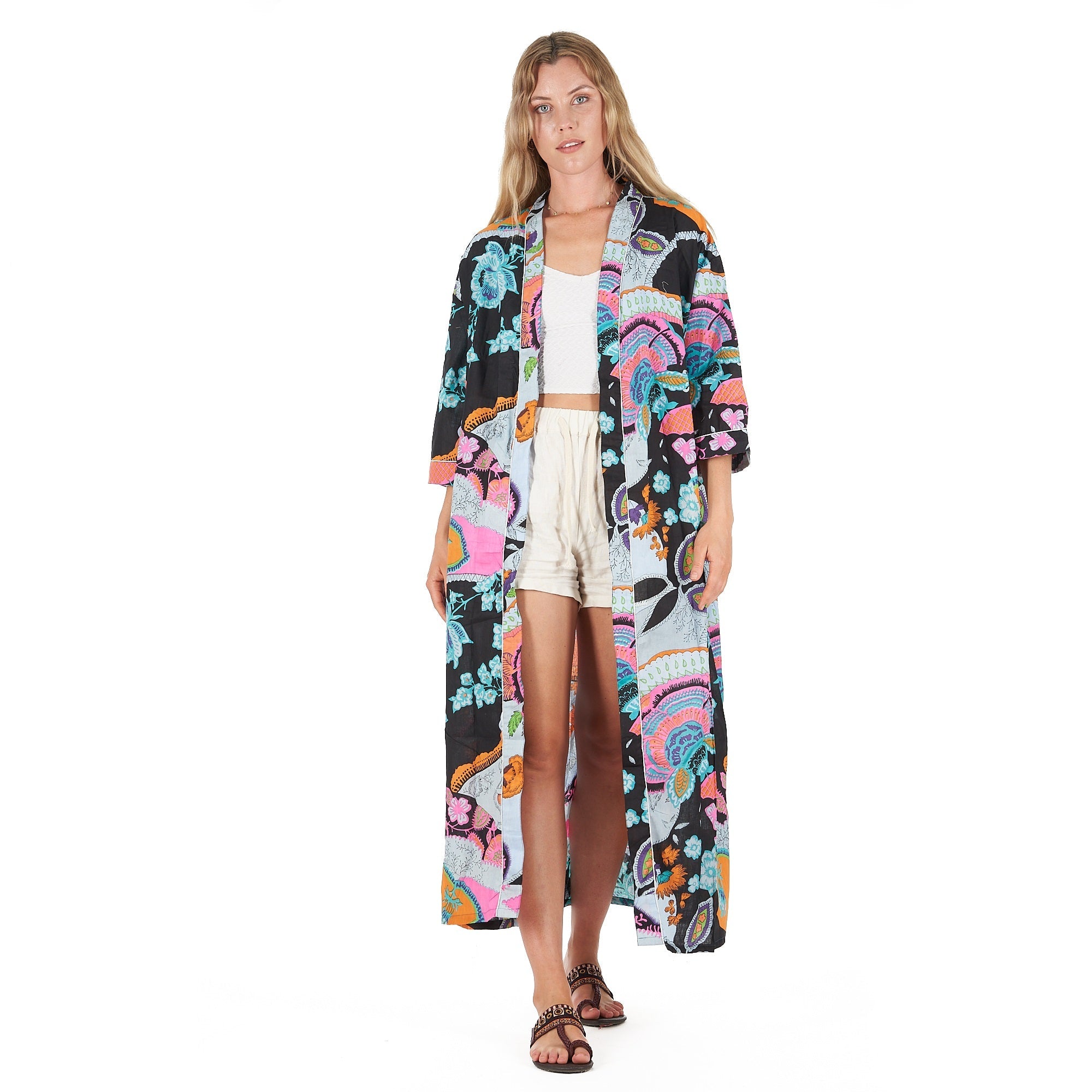 Moonlit Flora Cotton Kimono Robe