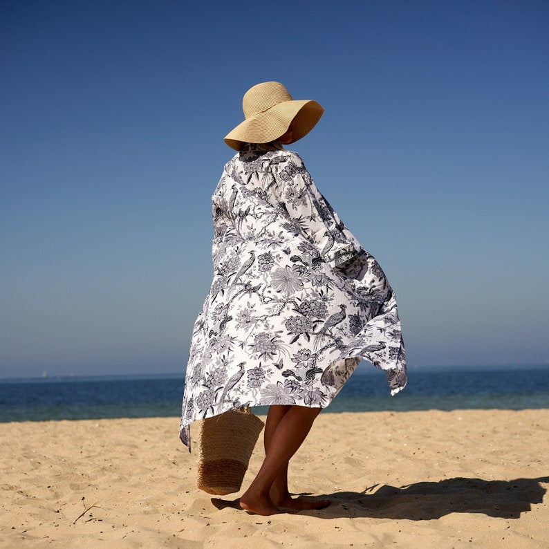 Beachside Blooms' Cotton Kimono Robe | Floral Look