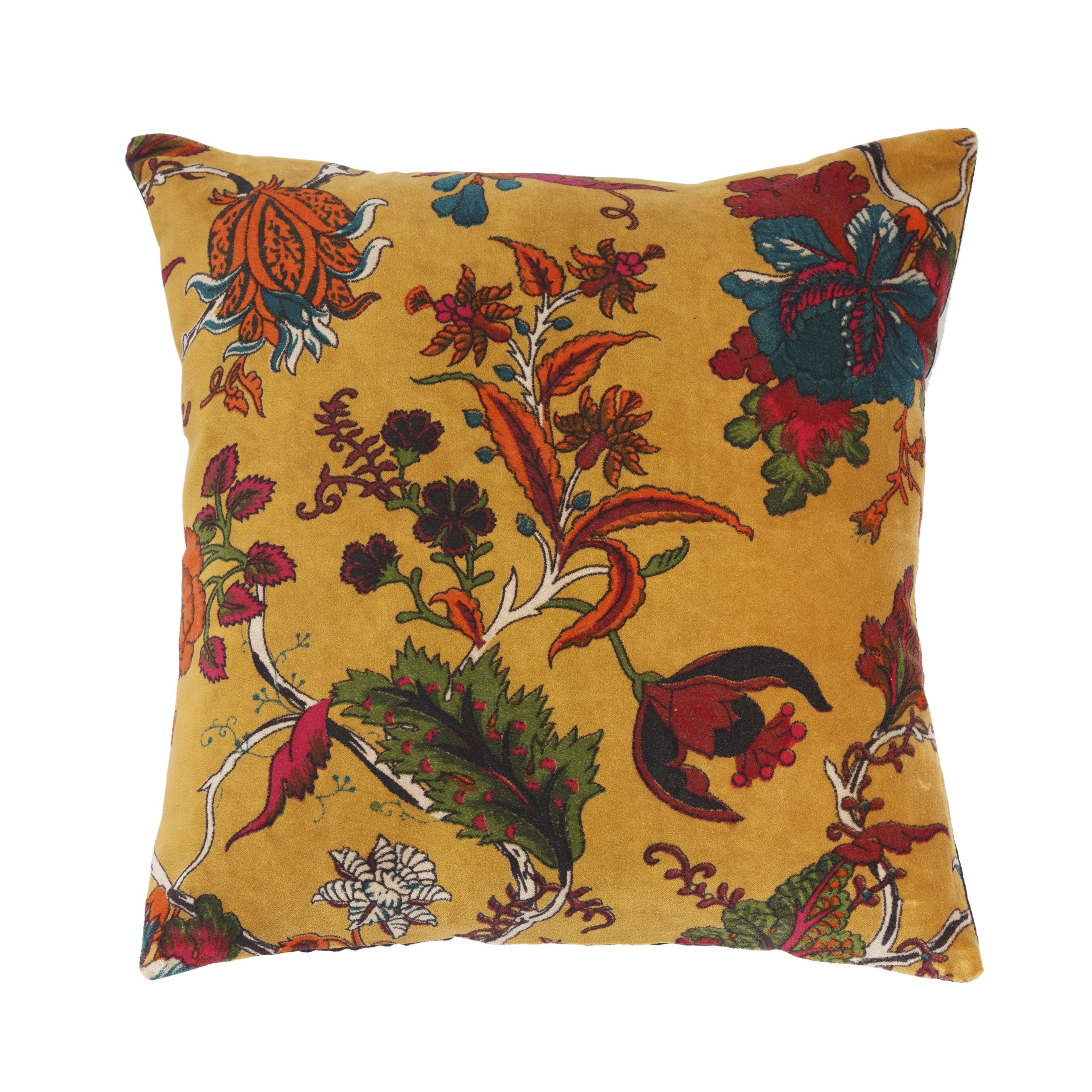 Cotton Velvet Floral Cushion - Frida-Inspired Design