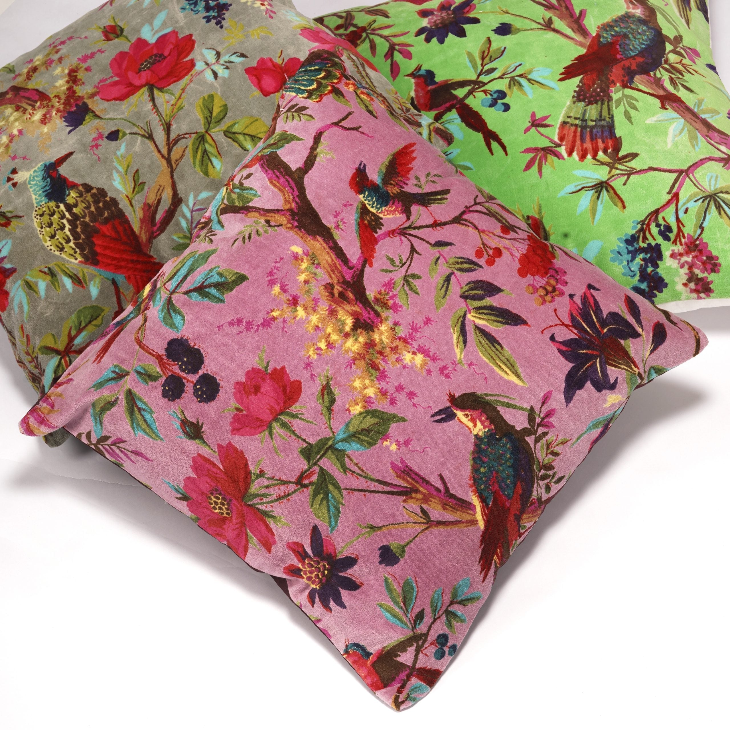 'Paradise Wings' Velvet Cushion Cover - Floral Print