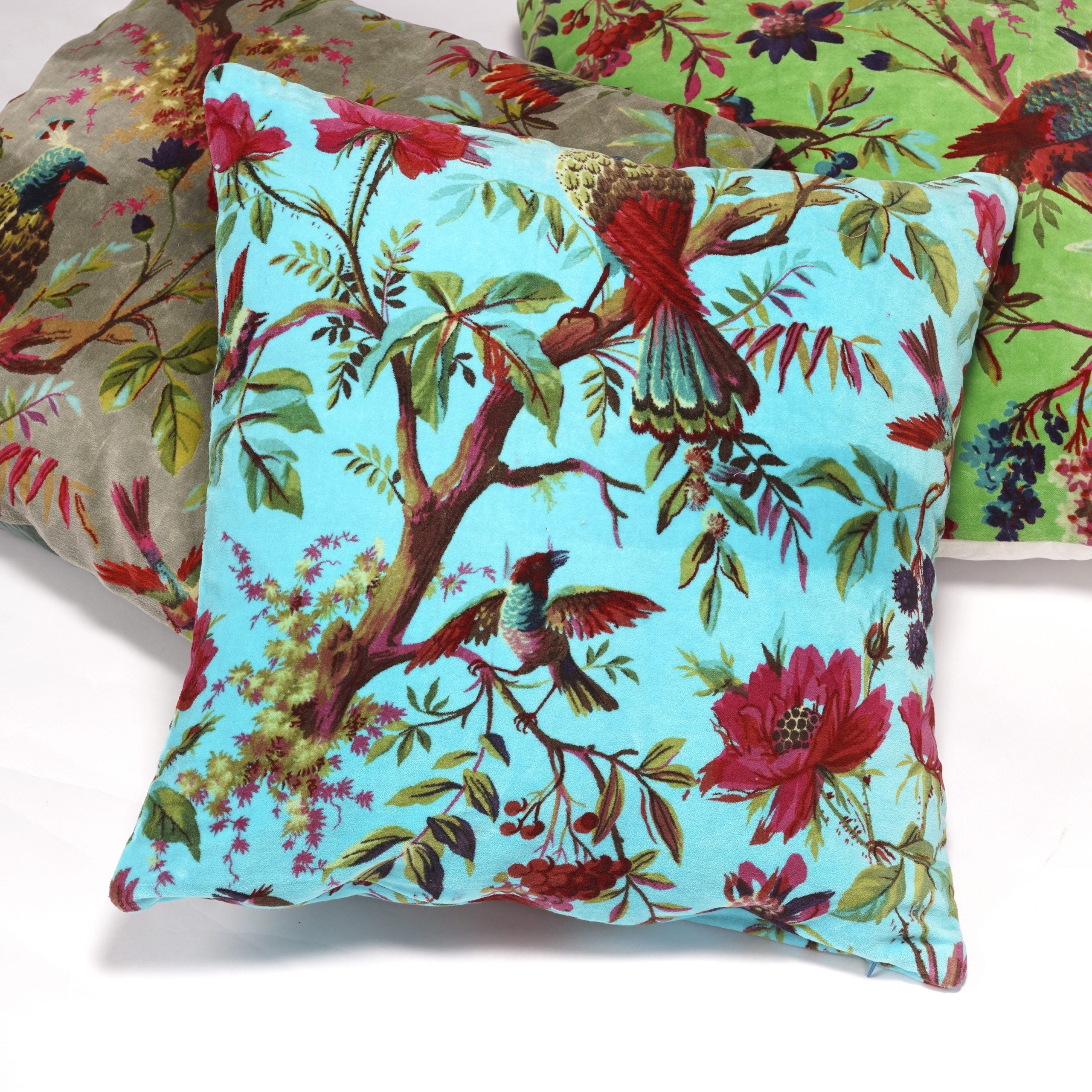 Cotton Velvet Cushion - Bird of Paradise Sky