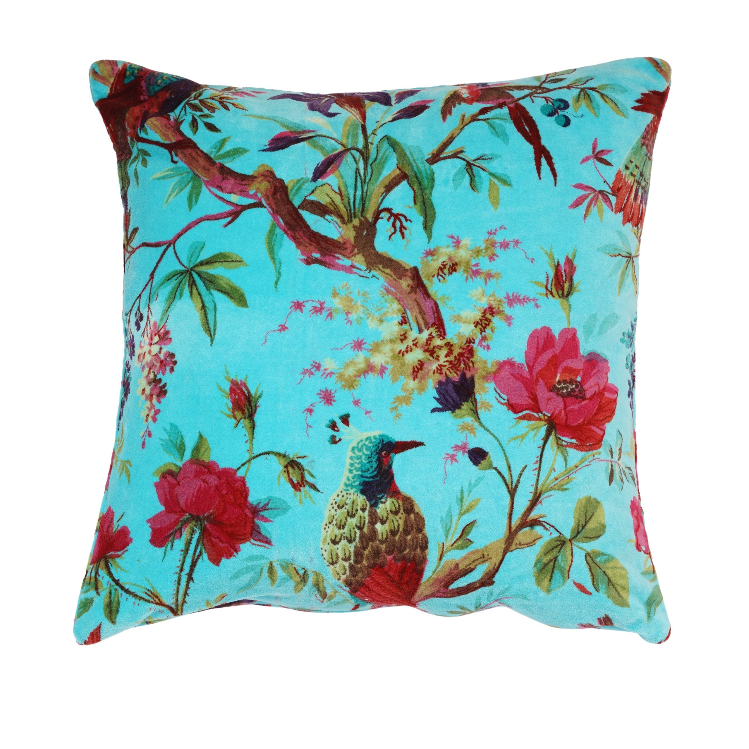 Cotton Velvet Cushion - Bird of Paradise Sky