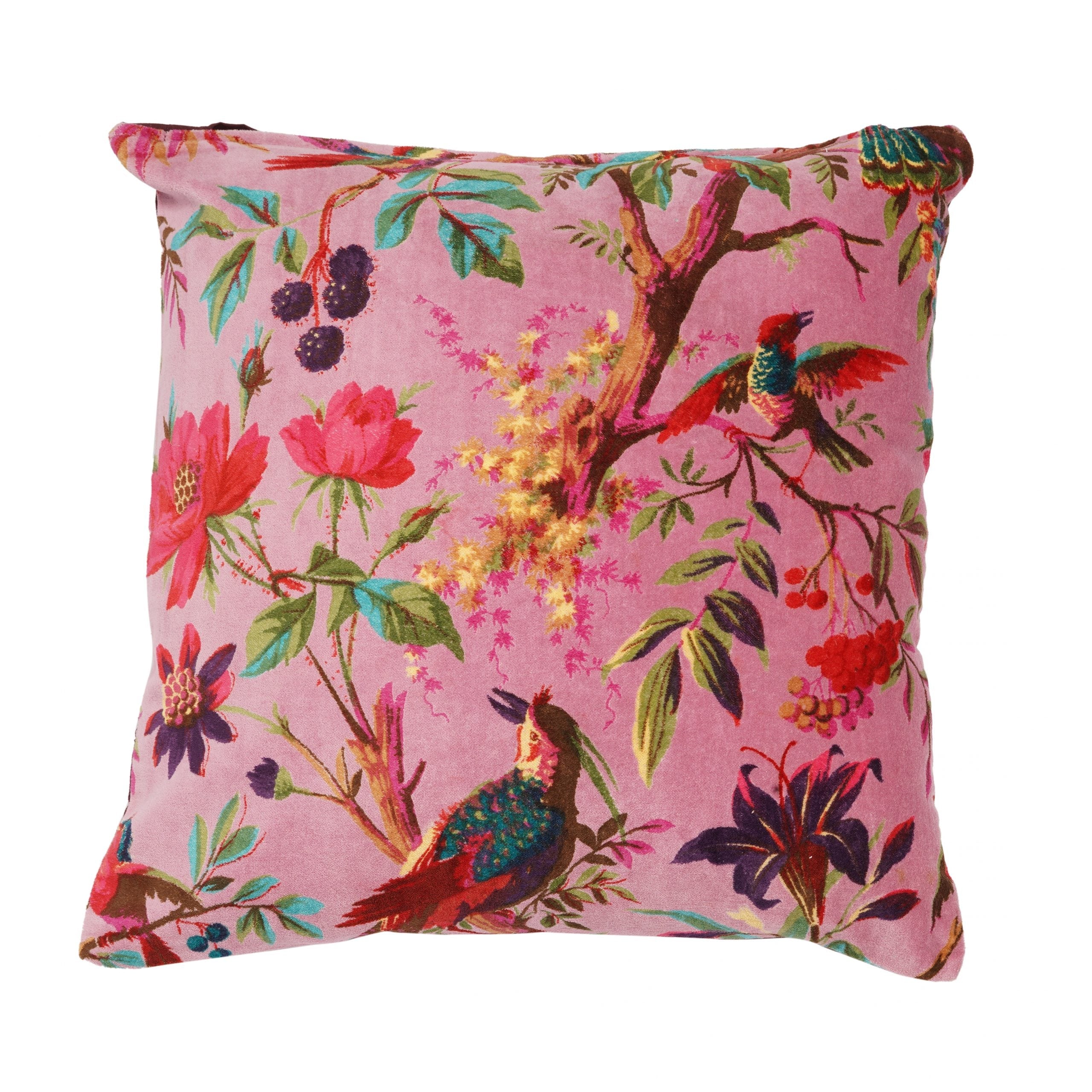 'Paradise Wings' Velvet Cushion Cover - Floral Print