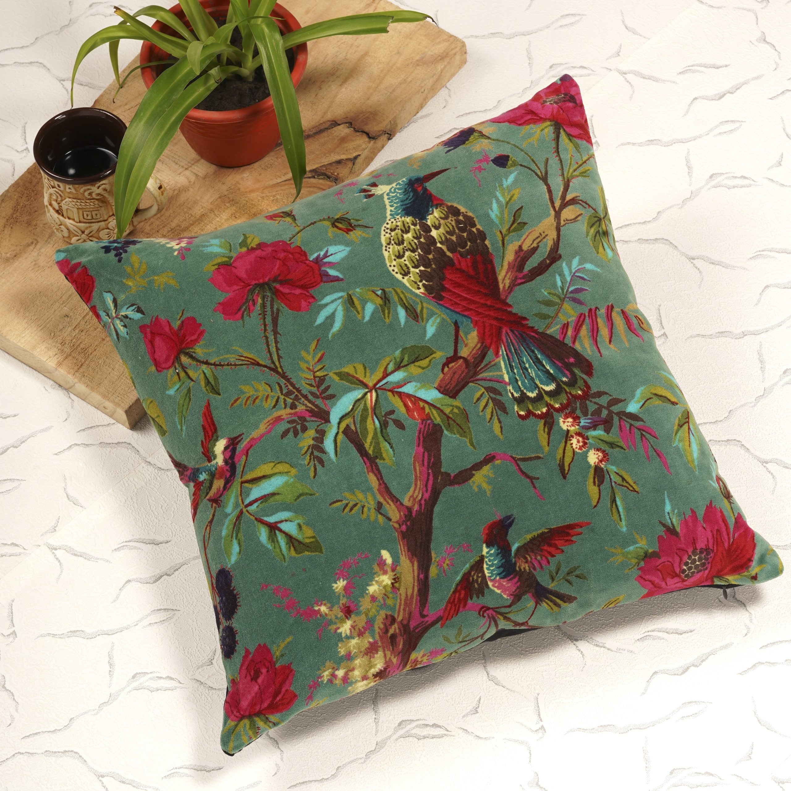 'Nature’s Lullaby' Velvet Cushion Cover - Soft Touch