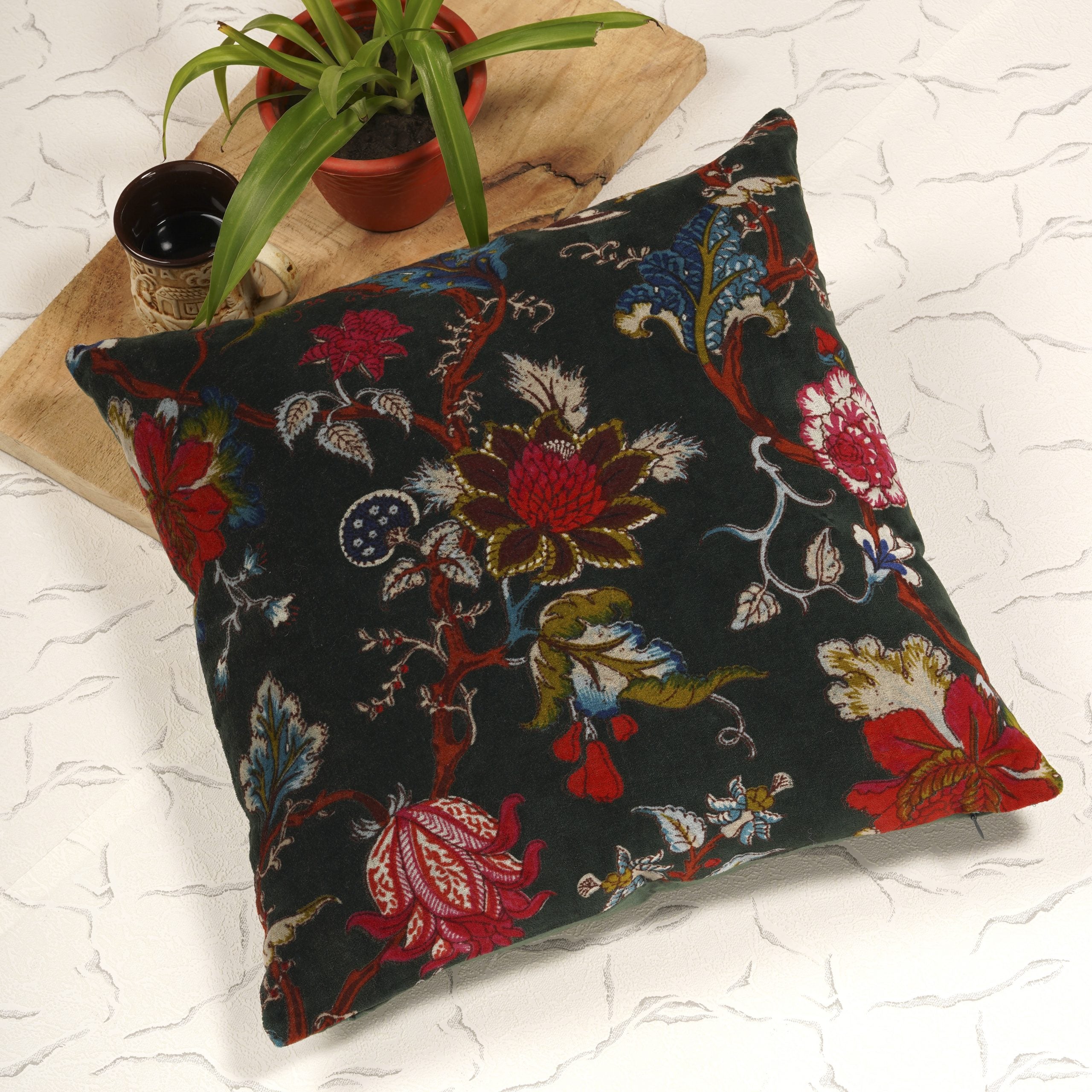 Velvet Floral Cushion Cover - Frida Inspired Design