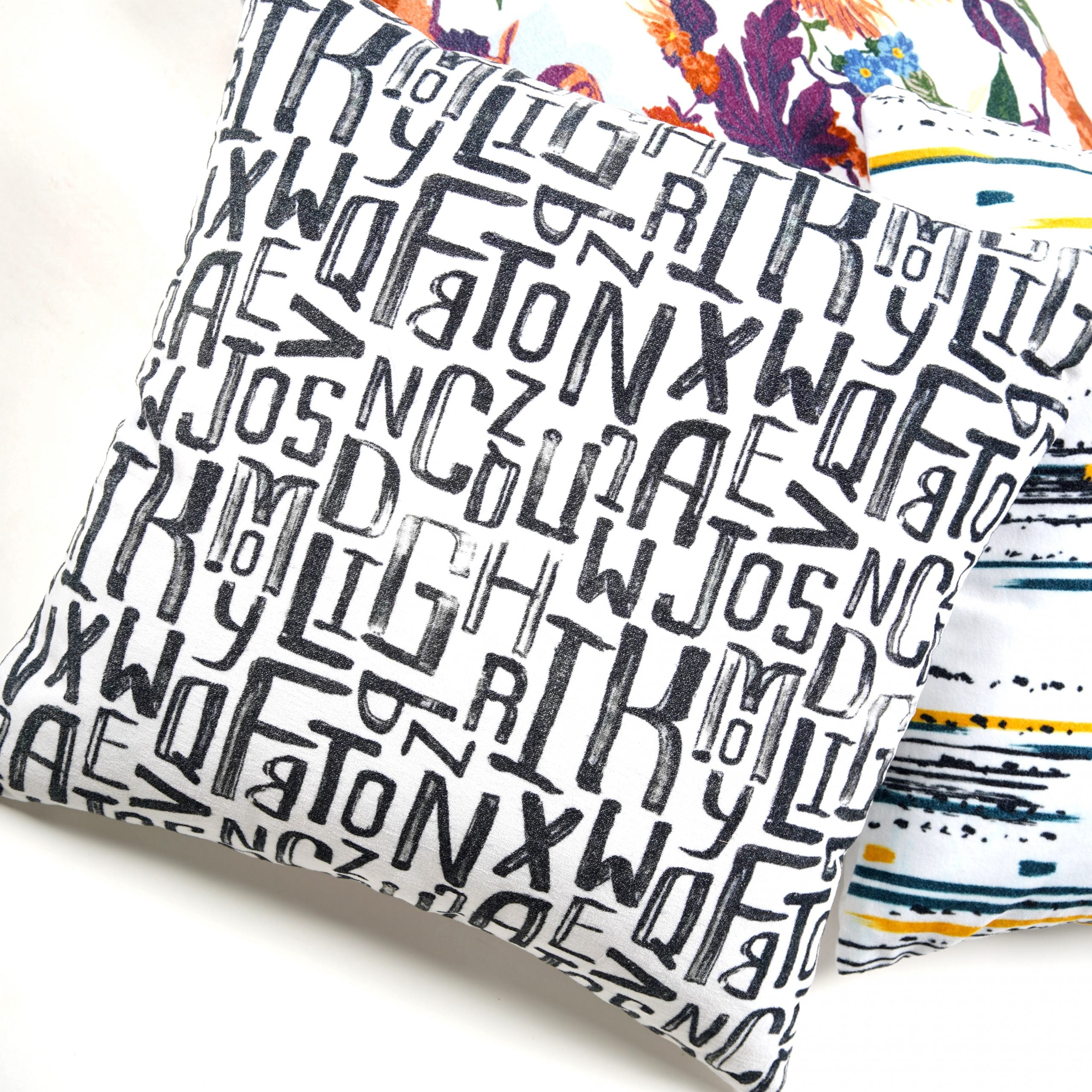 Bold Alphabet - Cotton Velvet Cushion Cover