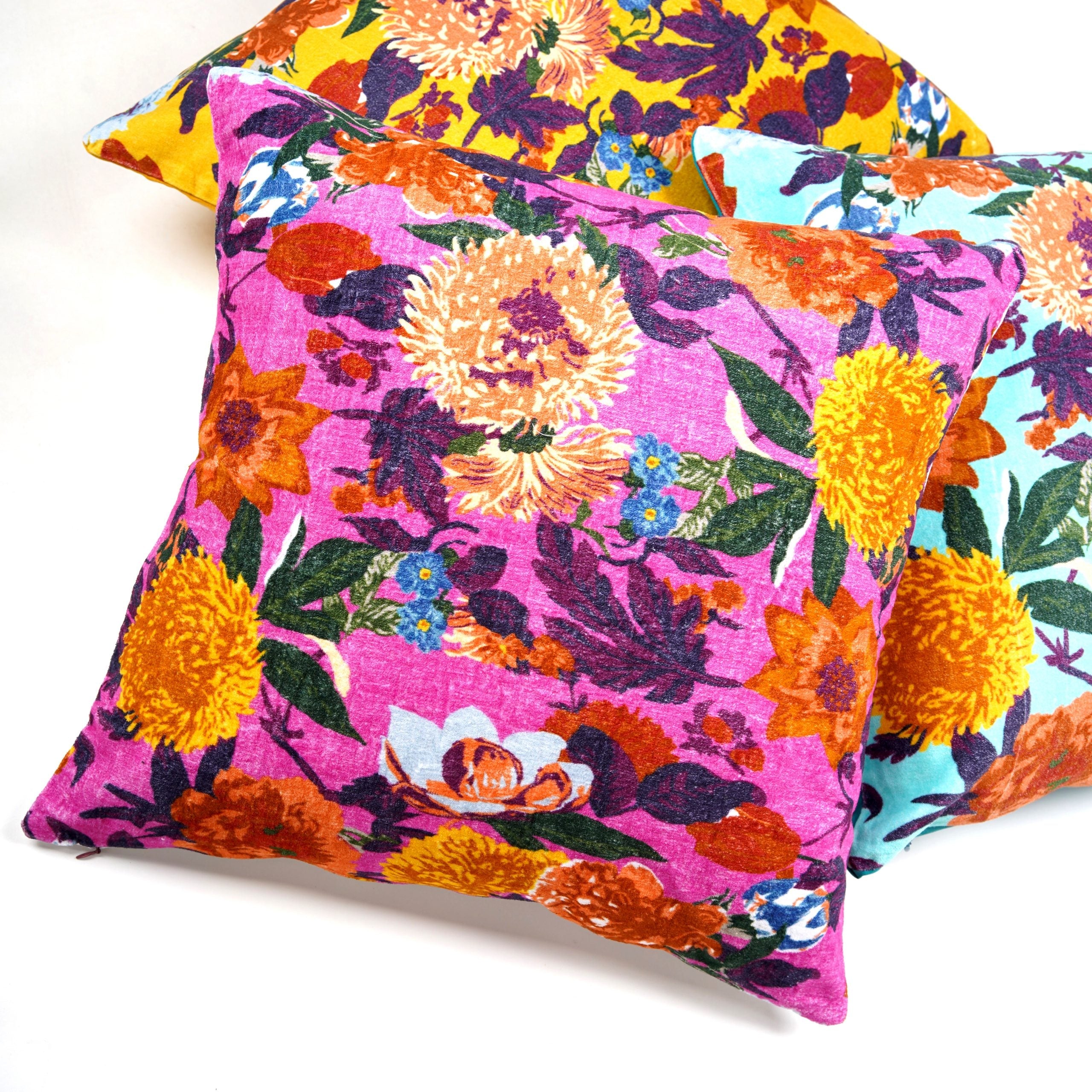 Blossoming Brilliance - Cotton Velvet Cushion