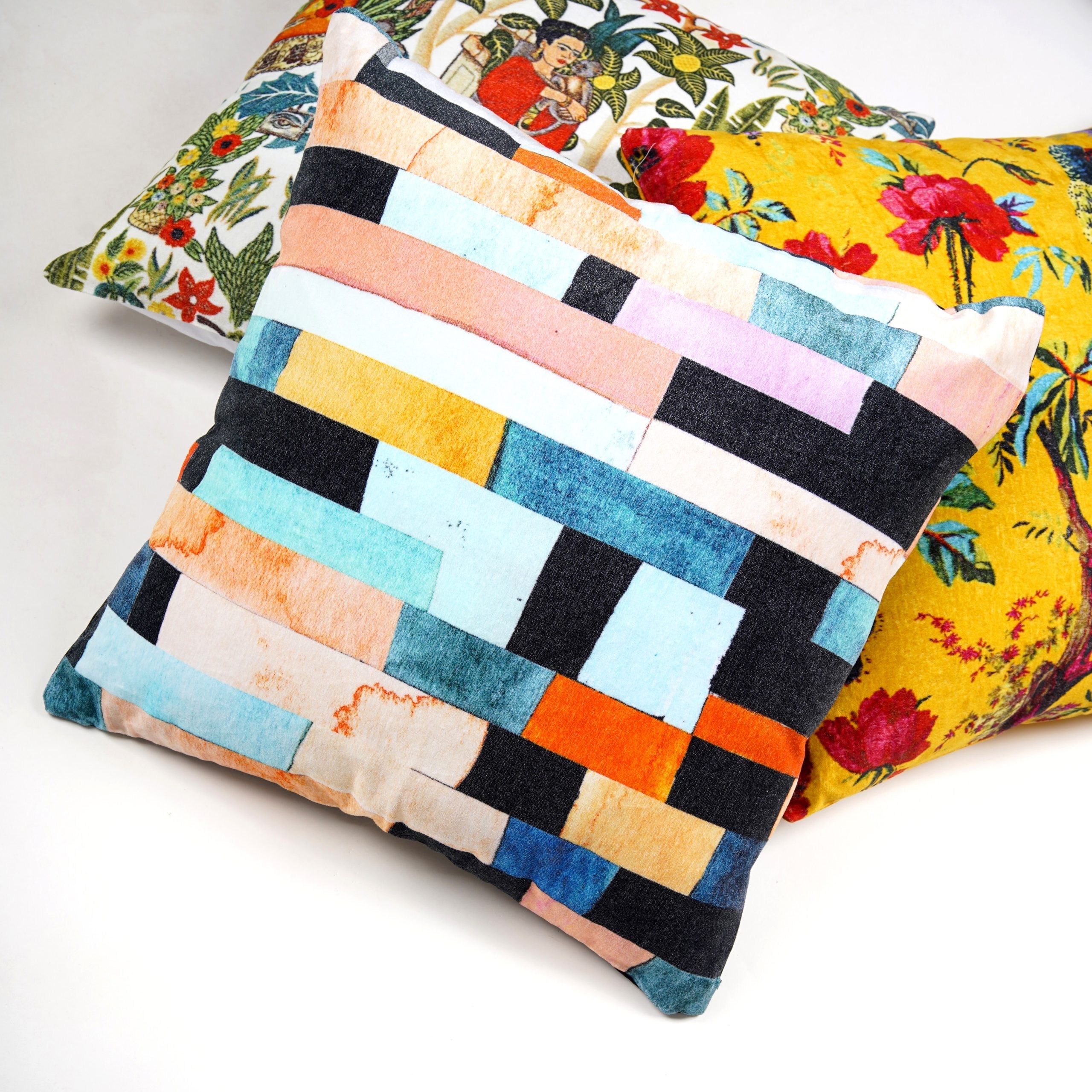 Colourful Collage - Cotton Velvet Cushion Cover