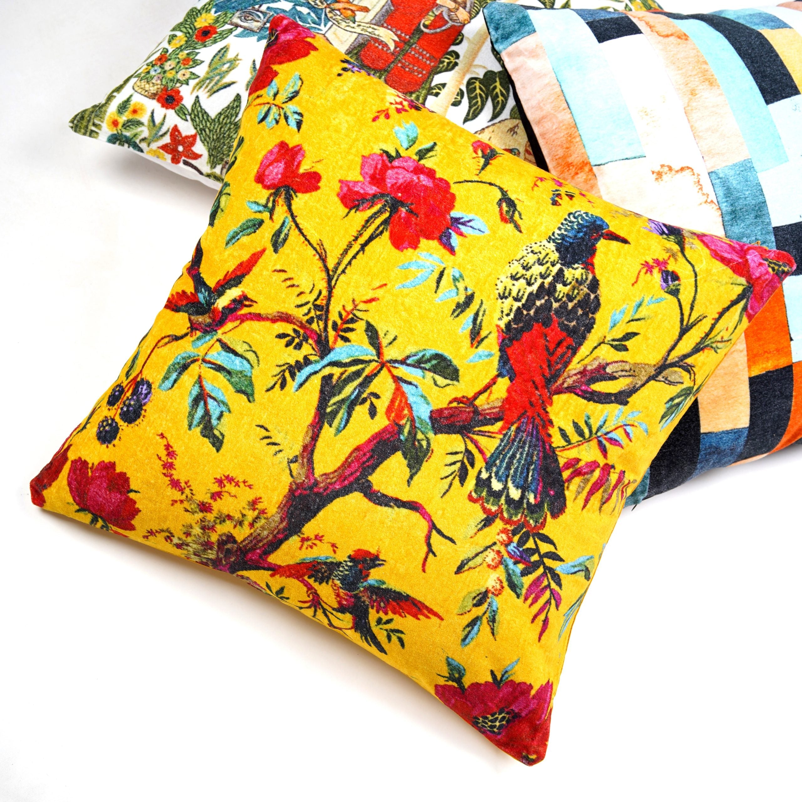 Feathered Elegance - Cotton Velvet Cushion Cover