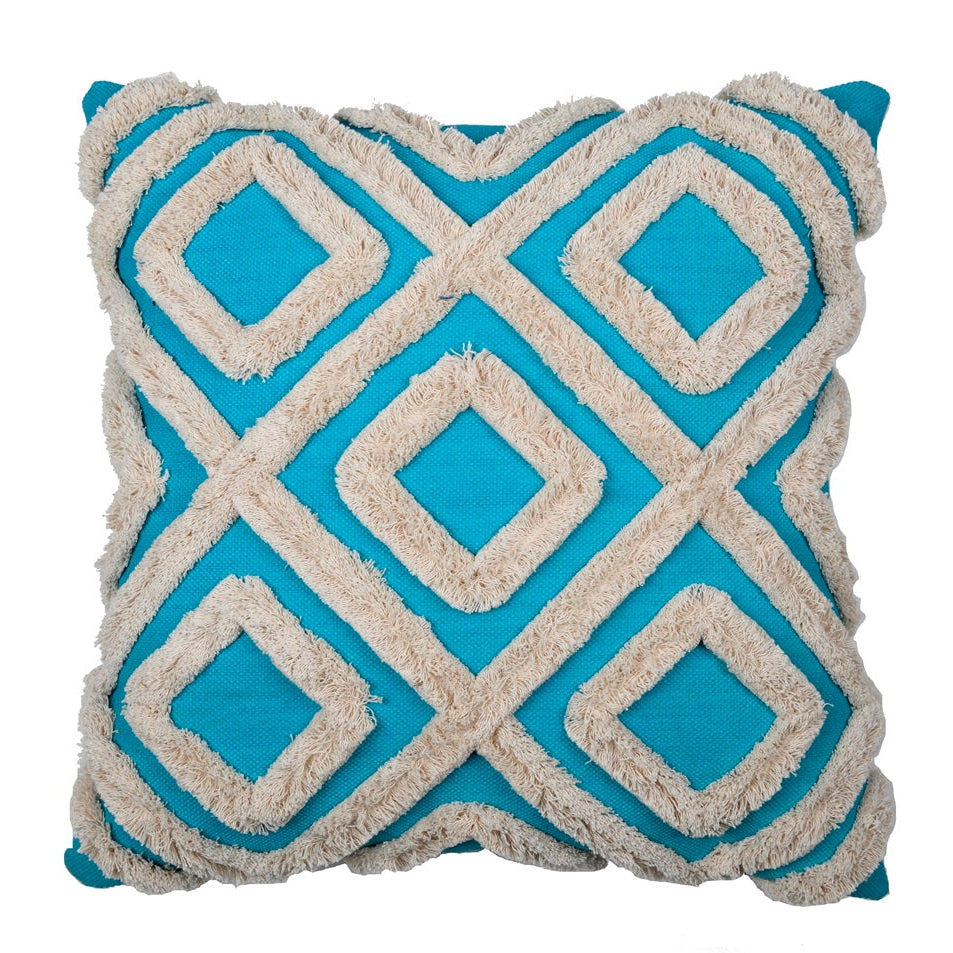 Tufted Blue Boho Moroccan Tassels Cushion Cover